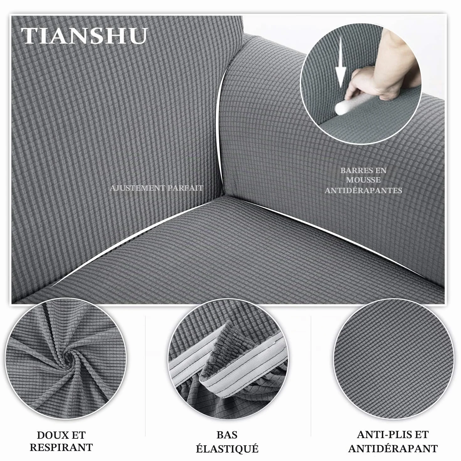 Housse de Canapé Extensible en Élasthanne Antidérapante, Protection Antisalissure pour Animaux, 1 Place Gris Clair