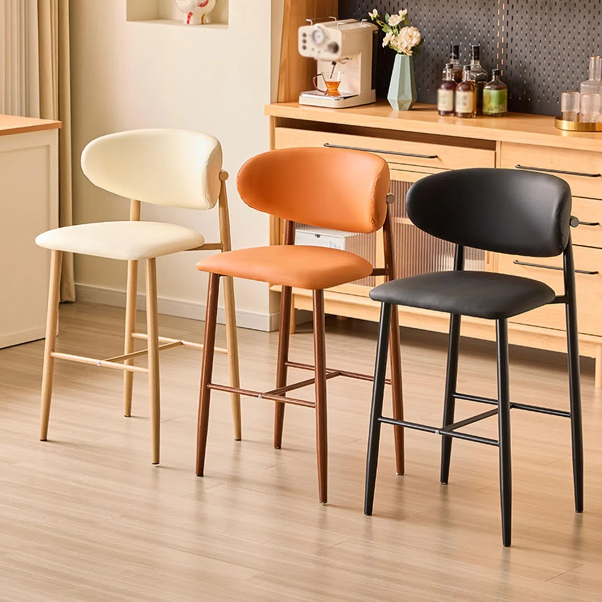 Ensemble de 2 tabourets de Bar rembourrés, Hauteur comptoir 56/66/76 cm, avec Repose-Pieds et Pieds en métal Robustes, pour la Maison, Un pub, Une Cuisine ou Un café.