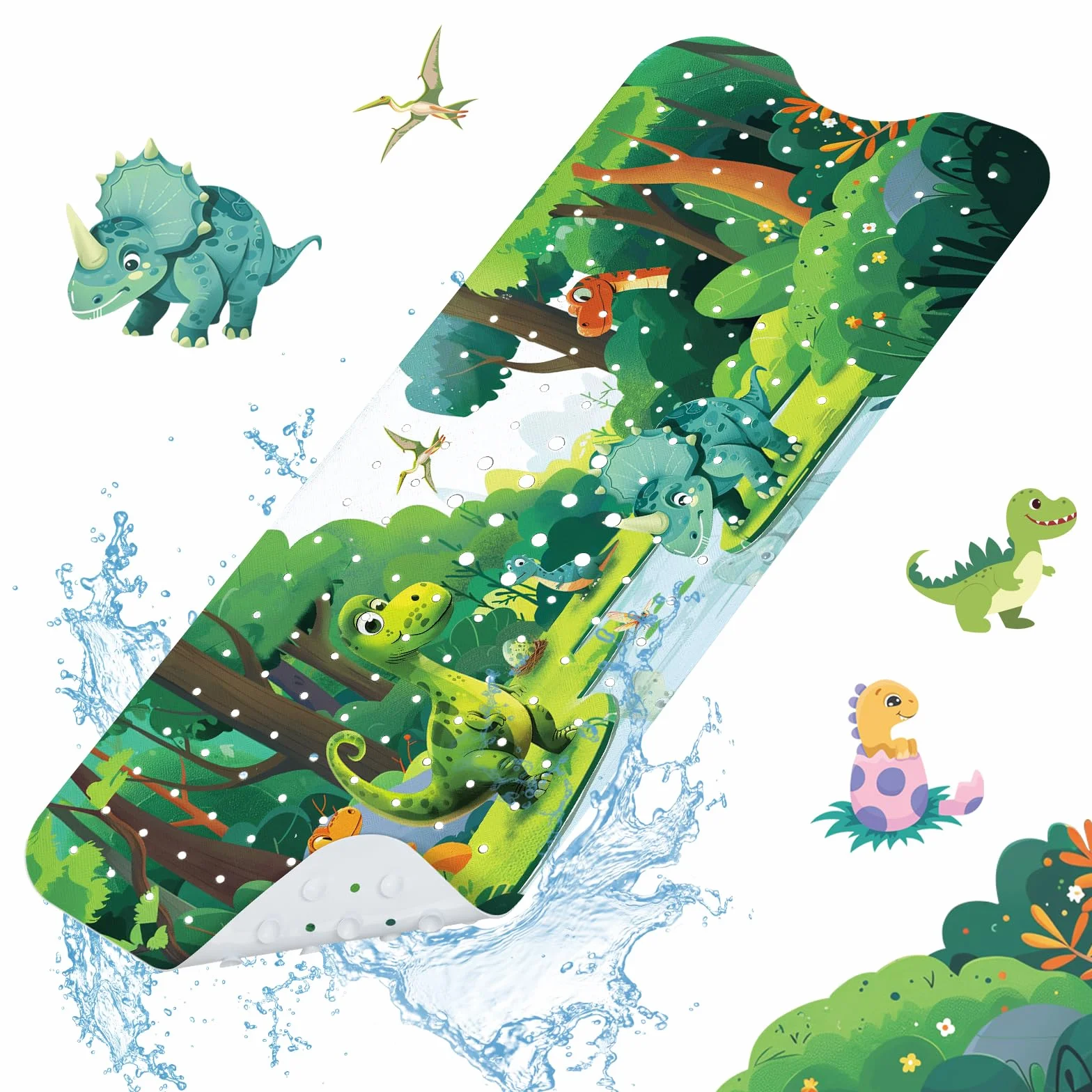 SHUCHING Tapis de Bain Antiderapant Enfant 100 x 40 cm sans BPA Lavable en Machine Dinosaure
