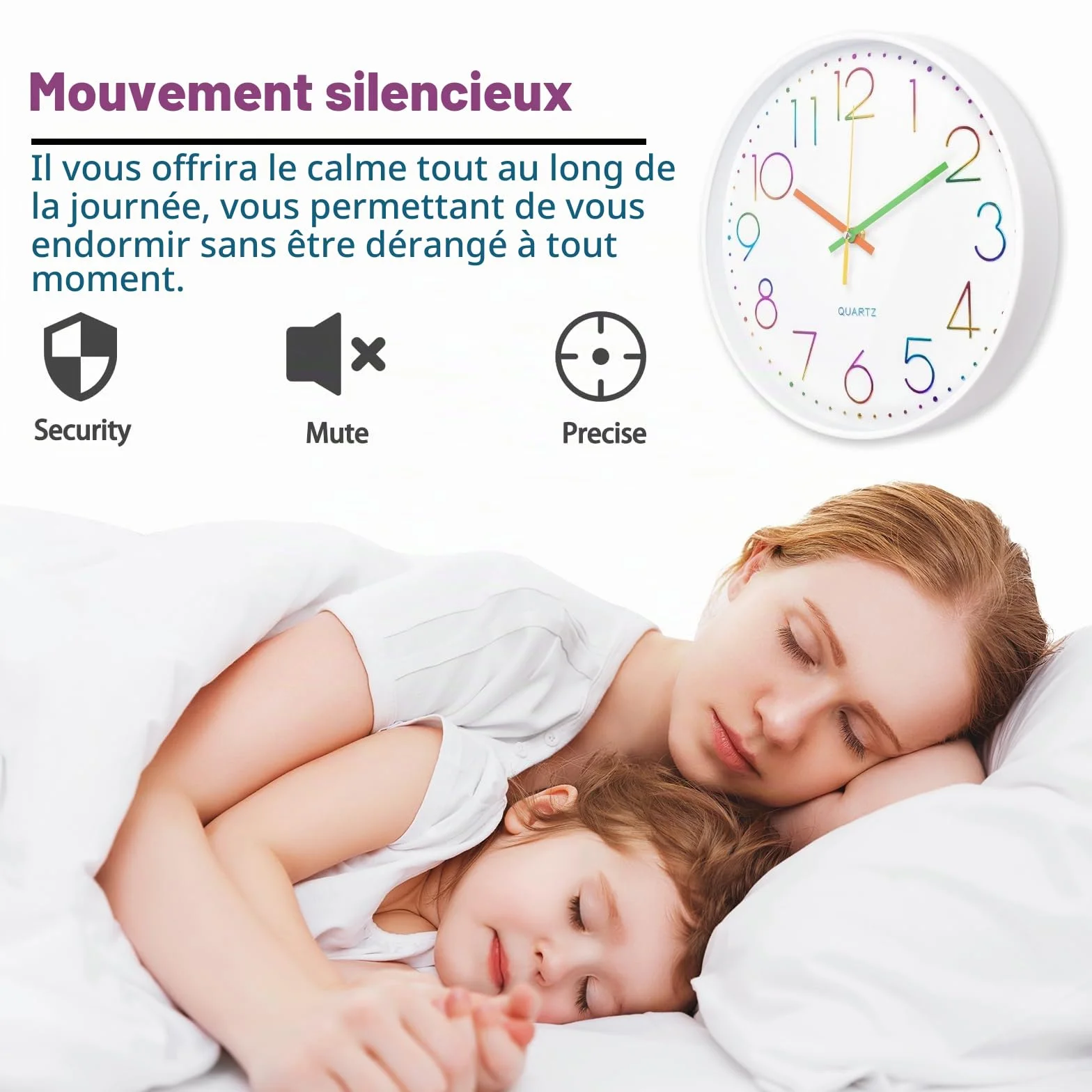 CIMOYBAI Horloge Murale 30cm Silencieuse Chiffres 3D Moderne Bureau Salon Cuisine (Blanco-E)