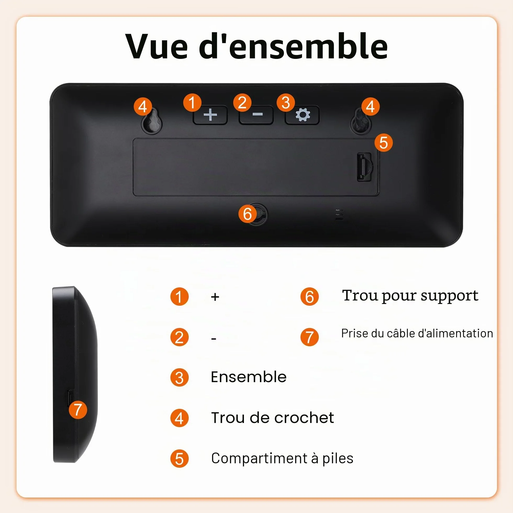Lafocuse Horloge Murale Numérique 8.5" LCD Grande Chiffre avec Température Date 12/24H Noir