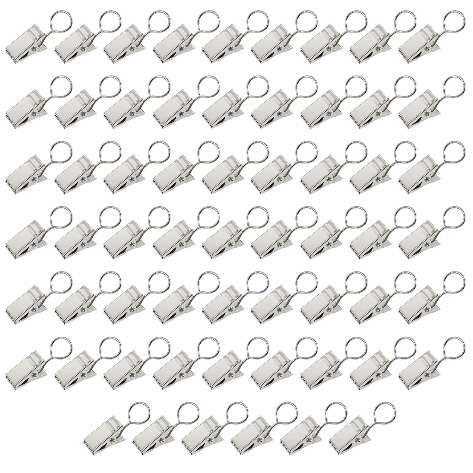 Pinces à Rideaux Métalliques 60PCS Crochets Acier Inoxydable Résistants à la Rouille Argenté