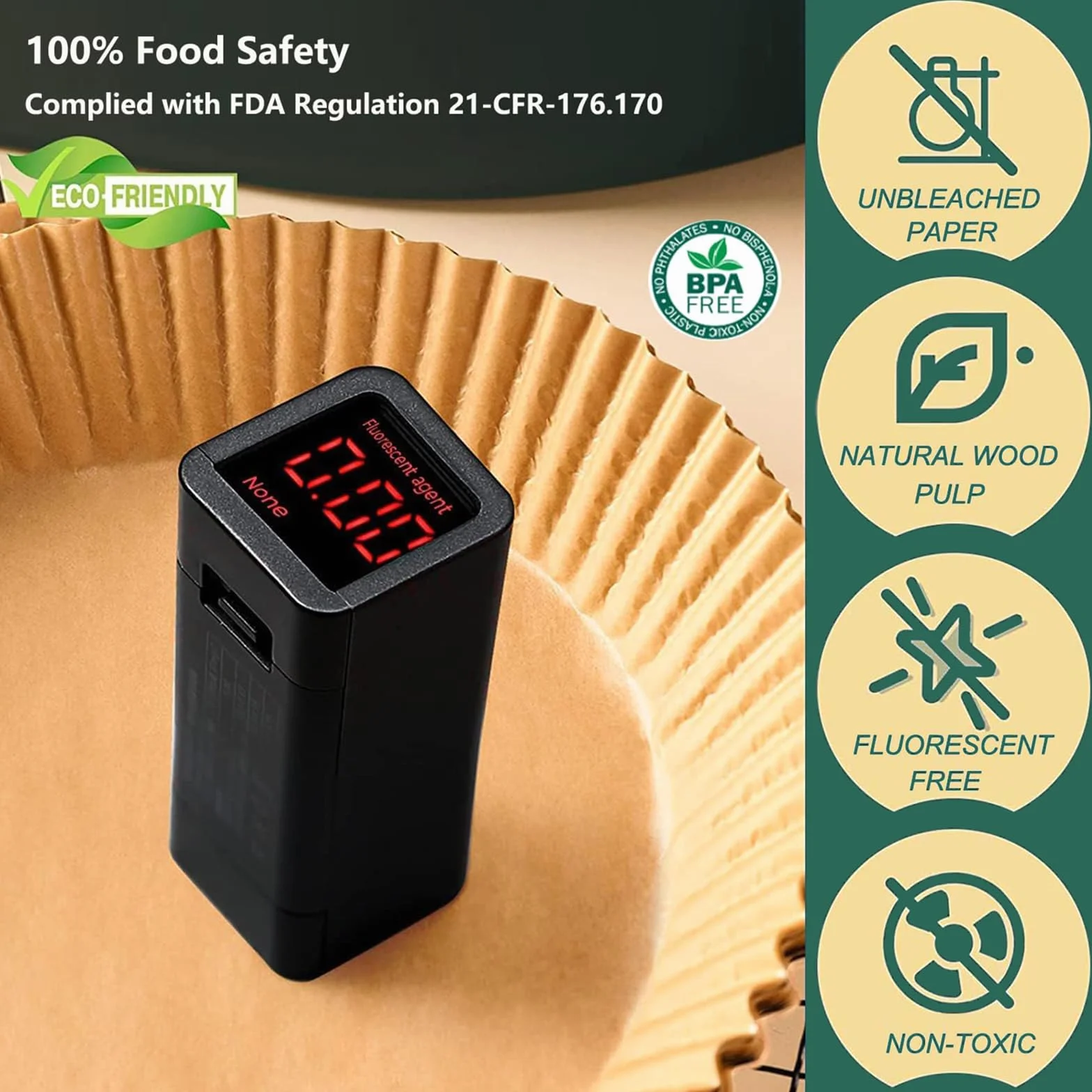 Papier Cuisson pour Ninja Air Fryer, 100 Pièces Rectangulaires 20x14cm Sulfurisé Épaissi