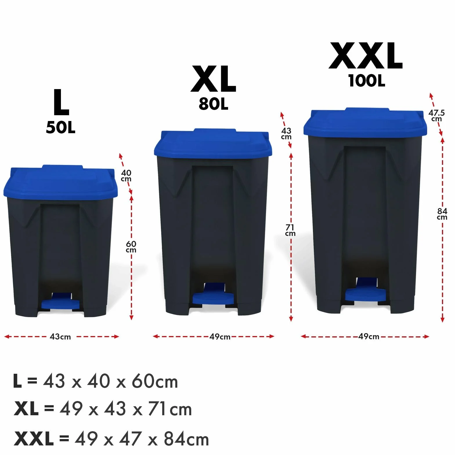 Poubelle 100L Olaf Floordirekt avec couvercle bleu et pédale système de tri sélectif