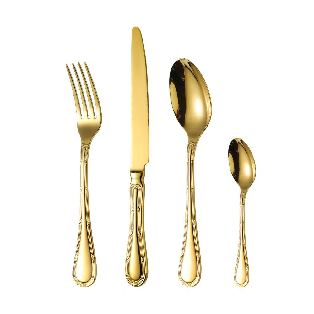 Ensemble de Couverts dorés pour 10 Personnes, composé d'ustensiles de Cuisine Uniques en Acier Inoxydable 18/8, pour la Maison et Le Restaurant. Service de Table Luxueux et Durable, 40 pièce
