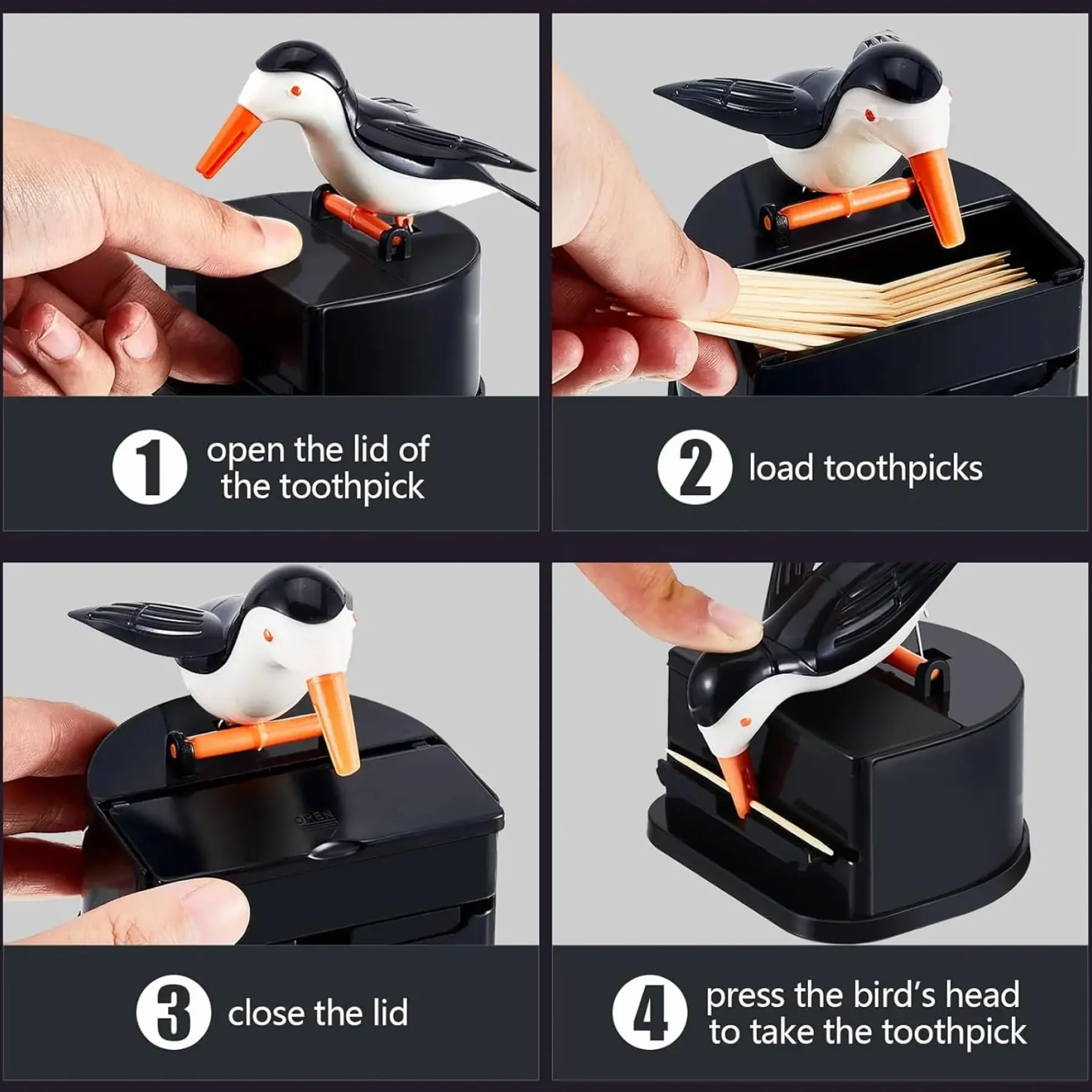 Distributeur de Cure-Dents drôle Petit Oiseau Porte-Cure-Dents Poussoir pour Maison Restaurant