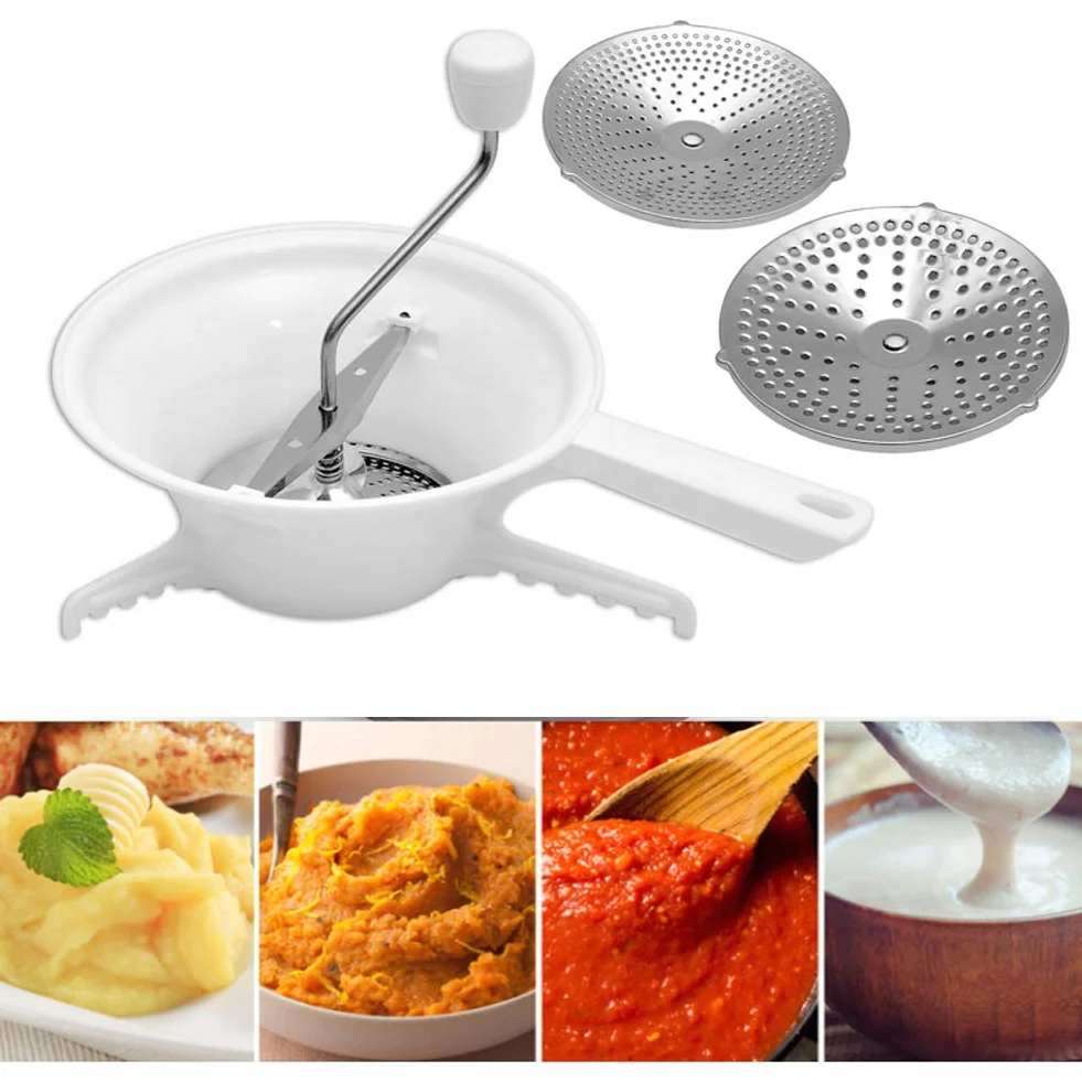 Mélangeur Manuel Broyeur Aliments Acier Inoxydable 3 Disques Broyage Moulin Rotatif Sauce Tomate Compote Pommes Purée