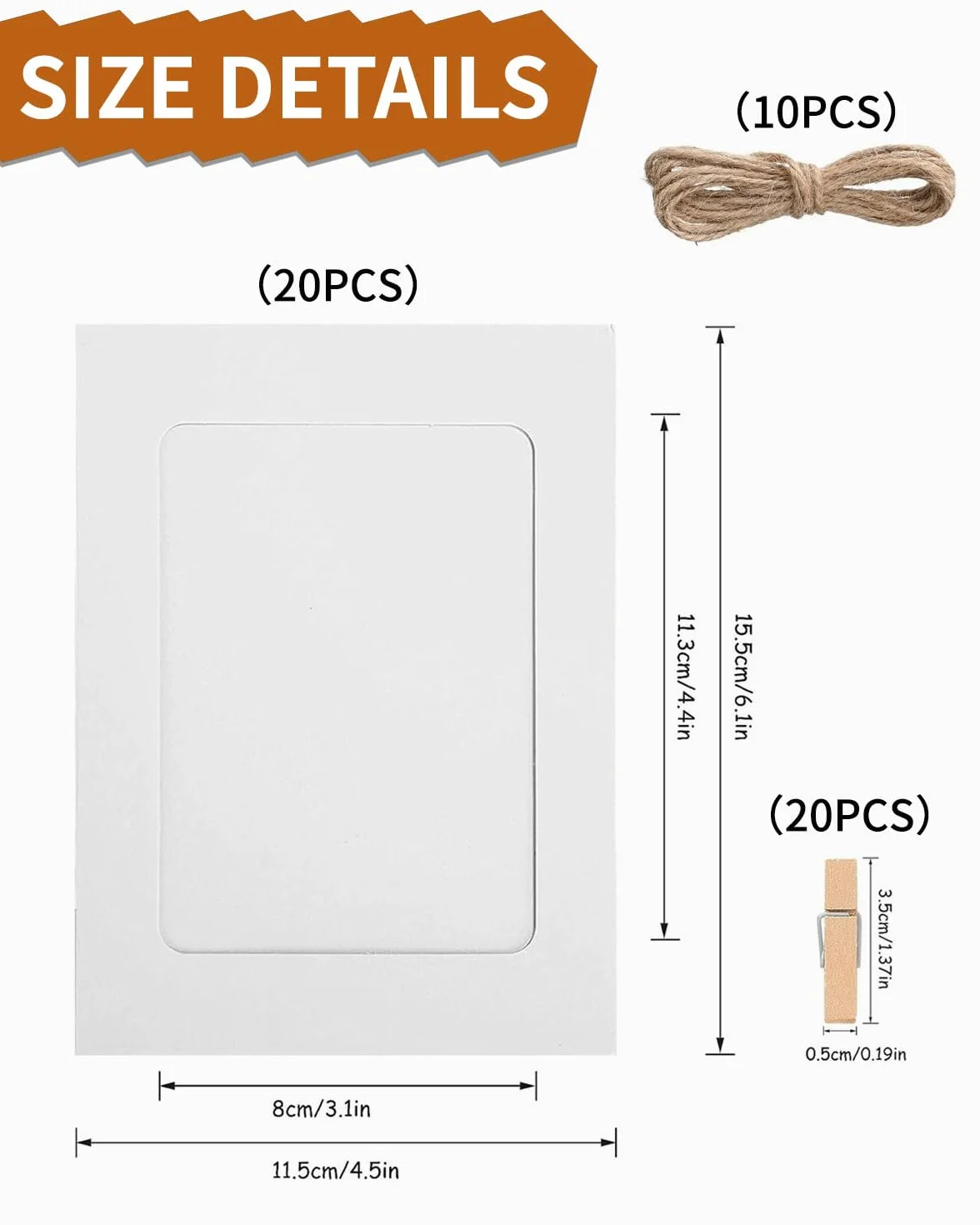 Cadres Photo en Papier 20pcs DIY Mini Clips en Bois Cordes en Chanvre Décoration Murale Maison