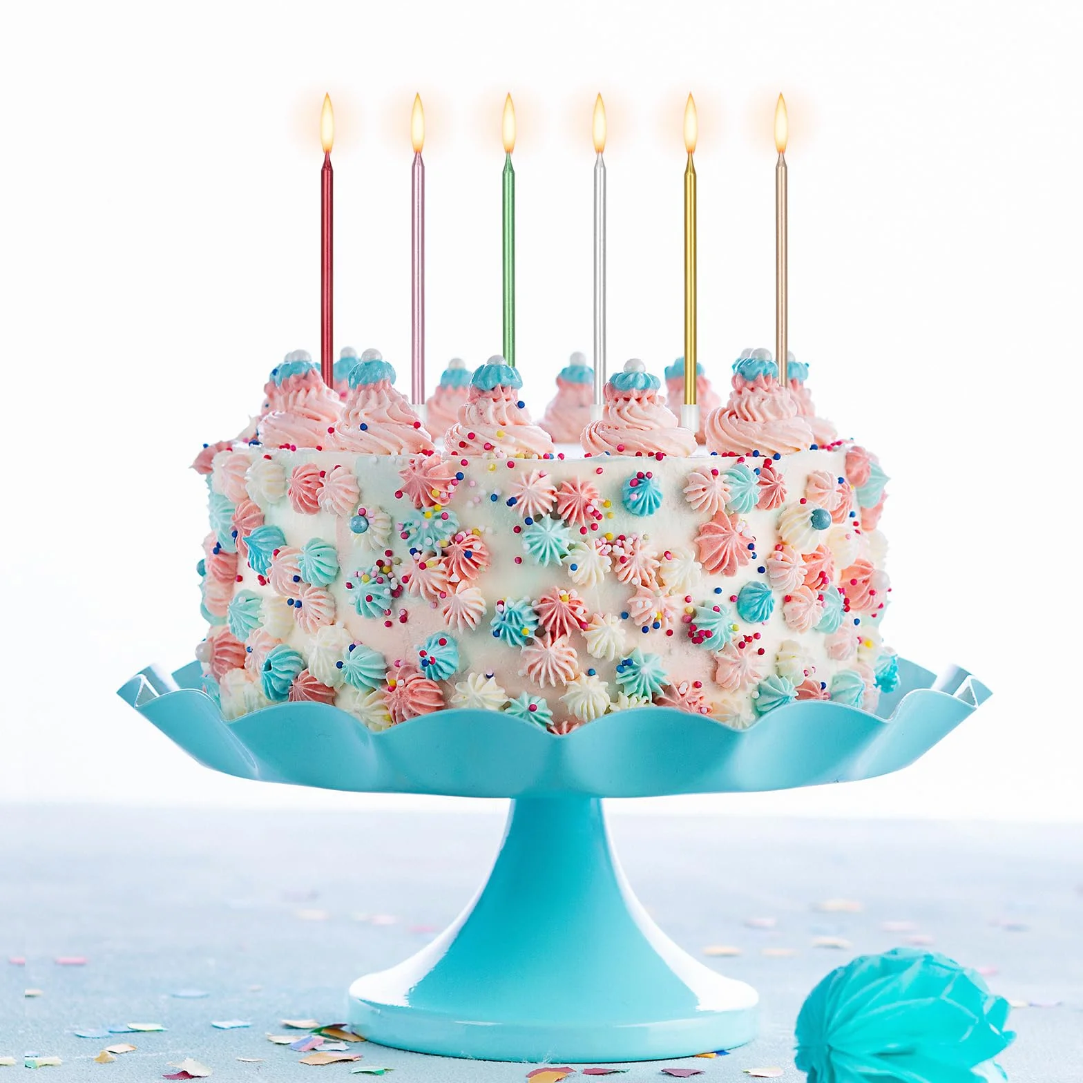 Bougies Anniversaire Métallique 24 Pièces avec Support pour Gâteau Fête