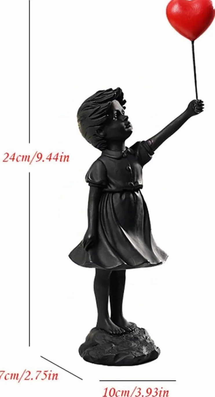 Statuette de Fille Volante en Ballon, Sculpture en Résine Noire, Décoration d'Intérieur Art Moderne