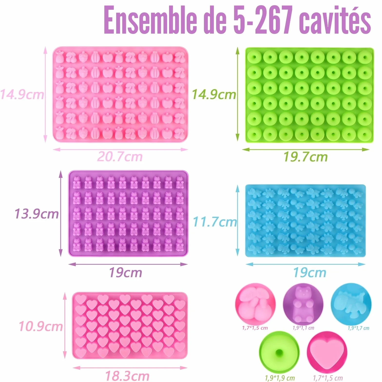 Moules à Bonbons en Silicone Antiadhésif, Moules à Chocolat Réutilisables avec Compte-Gouttes, Spatule, 50 Sachets, Attaches Torsadées