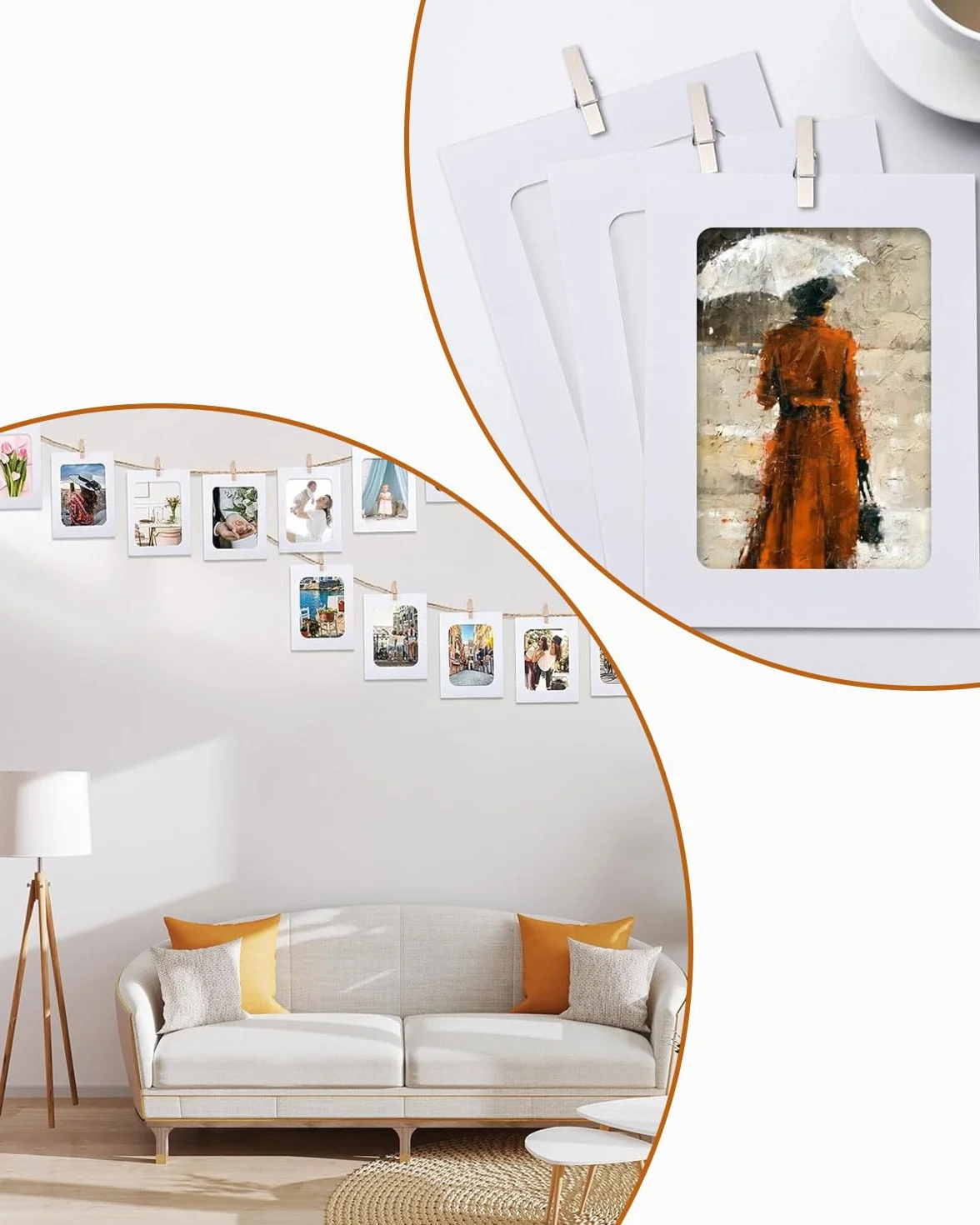 Cadres Photo en Papier 20pcs DIY Mini Clips en Bois Cordes en Chanvre Décoration Murale Maison