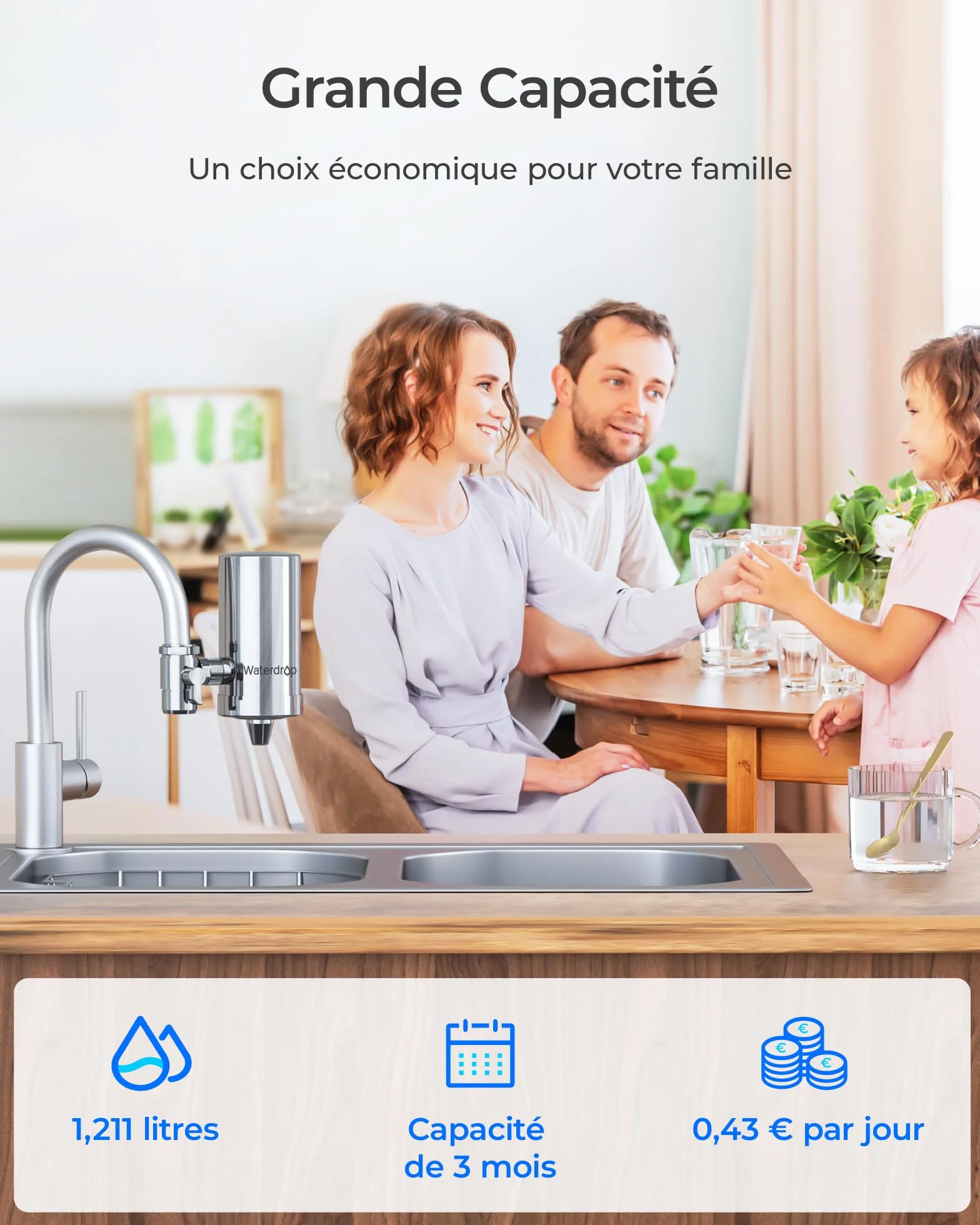 Filtre à Eau de Robinet Waterdrop WD-FC-06 Acier Inoxydable Système Filtration Bloc Carbone 4 Filtres