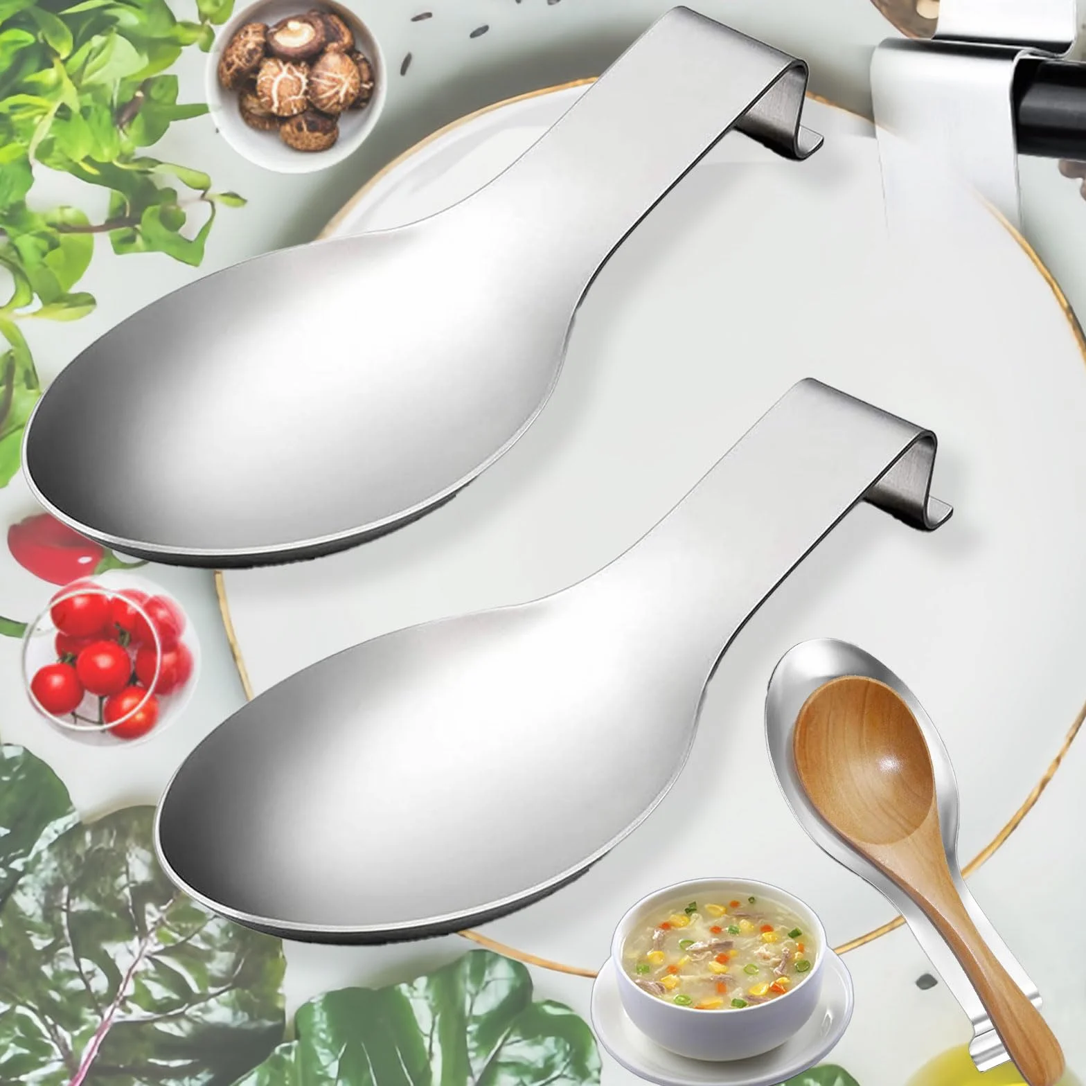 Repose Cuillère En Acier Inoxydable Multifonction, Porte-Cuillère Pour Cuisinière, Repose Cuillère à Chaleur De Cuisine, Argenté