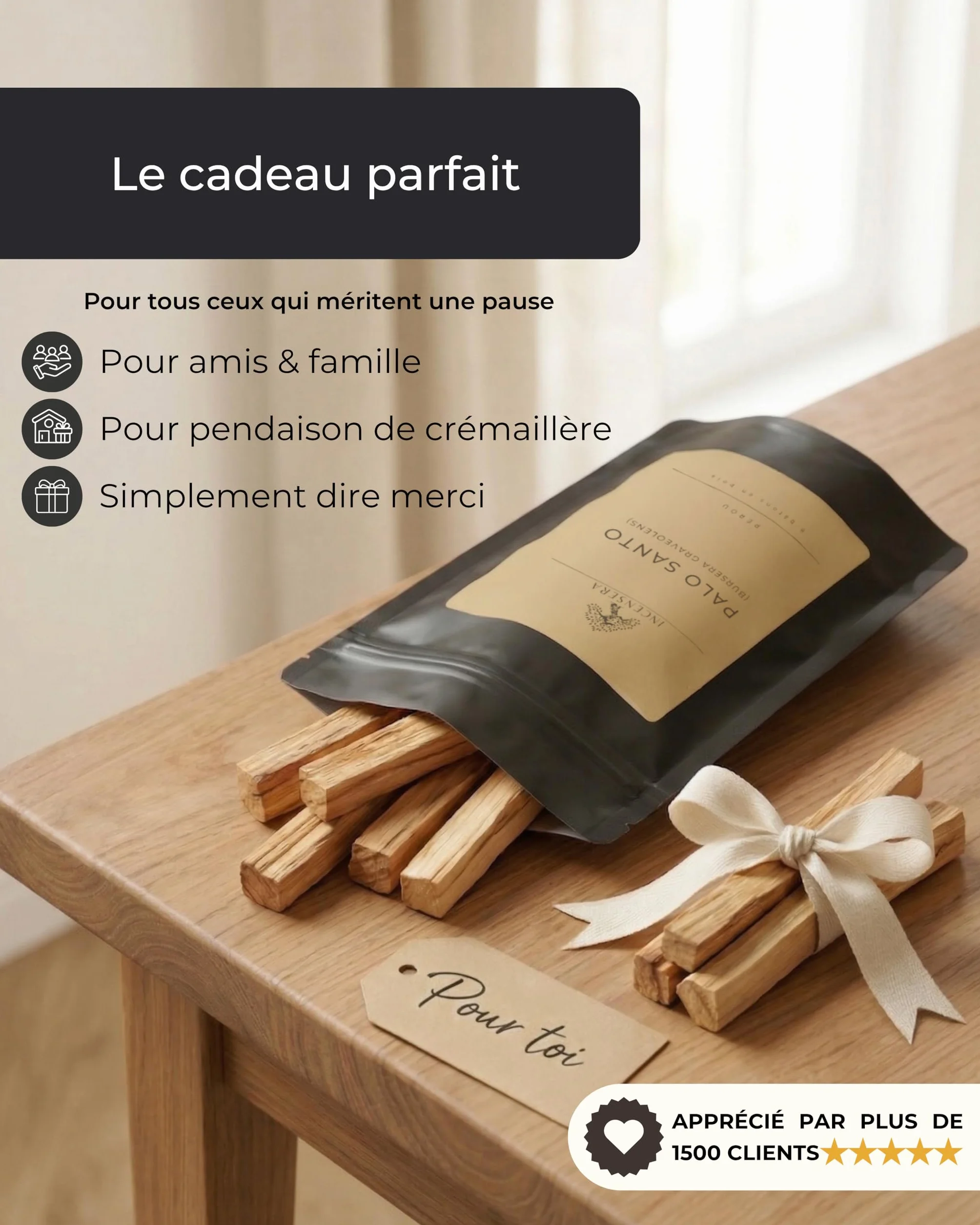 Incensera Bois de Palo Santo 8 Bâtons d'Encens Naturel 10 cm Purification Maison Méditation Aromathérapie
