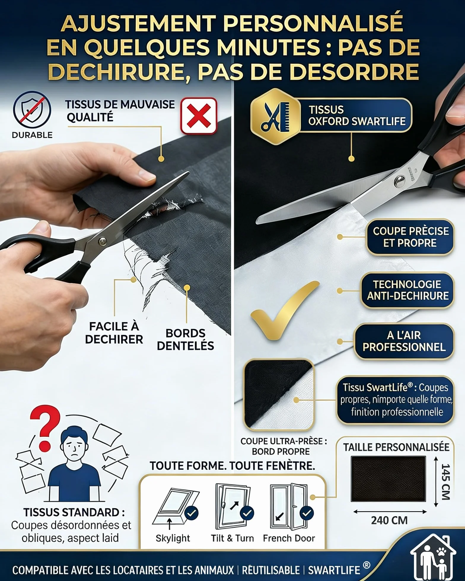 Occultant sans Perçage 240x145 cm Ventouses Auto-adhésif Fenêtre Protection Solaire Intérieure