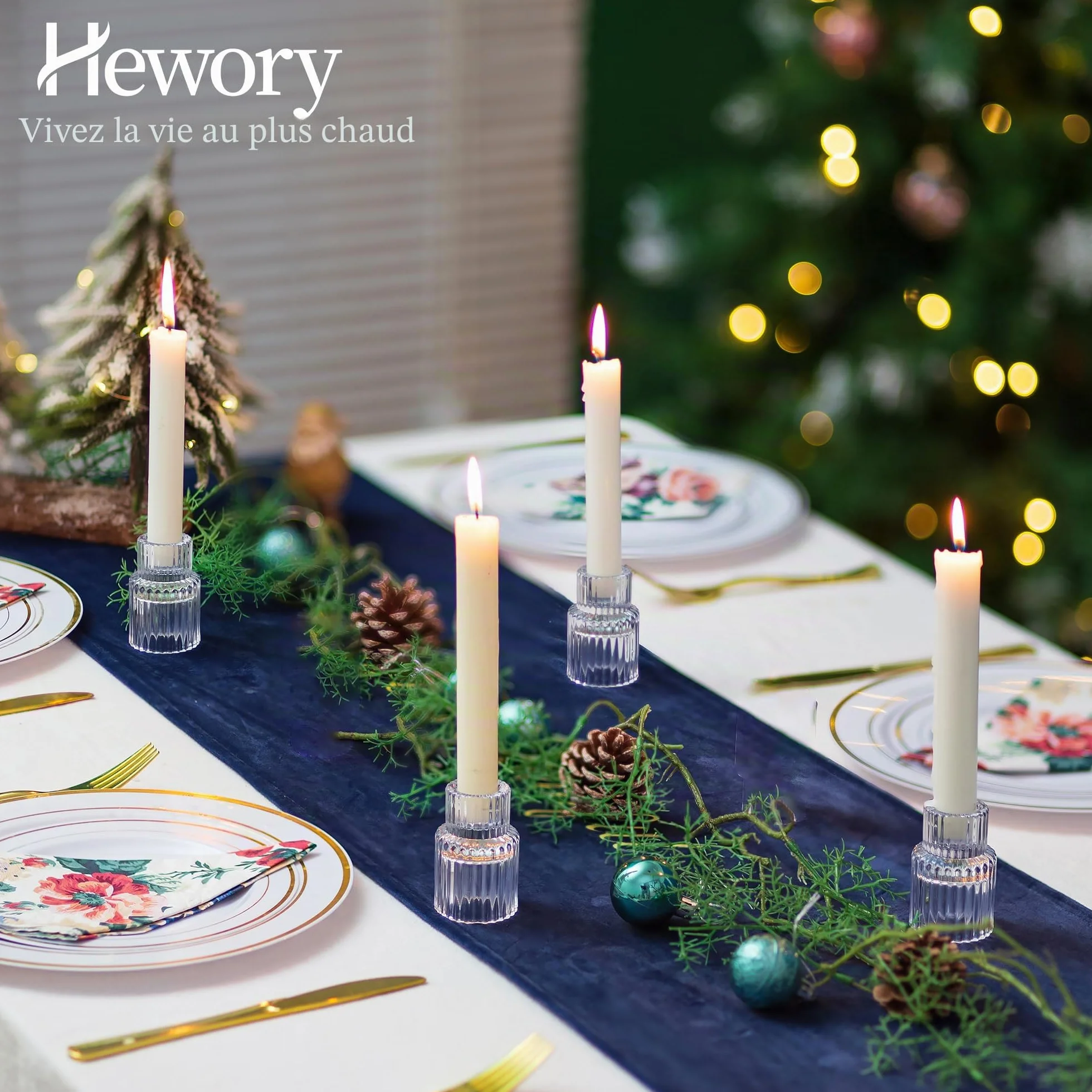 Hewory 20pcs Bougeoirs en Verre Côtelés Modernes pour Bougies de Chandelier