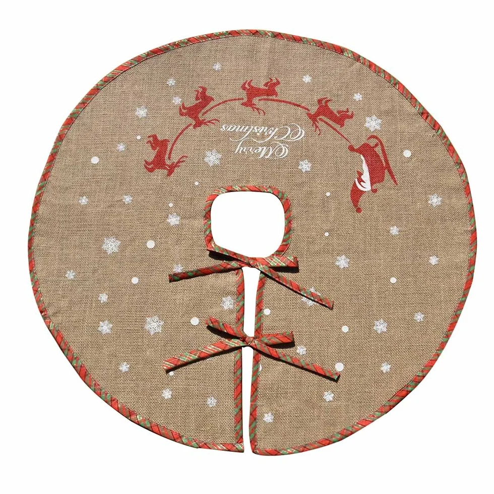 Tapis cache-pied de sapin de Noël Amajoy toile jute flocons neige blancs 30" décoration fête motif écossais rouge vert