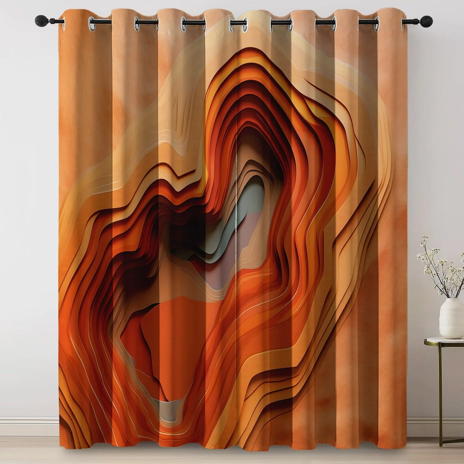Rideaux à Oeillets 70x240 cm 2 Panneaux Désert Abstrait Isolant Opaque Orange Marron