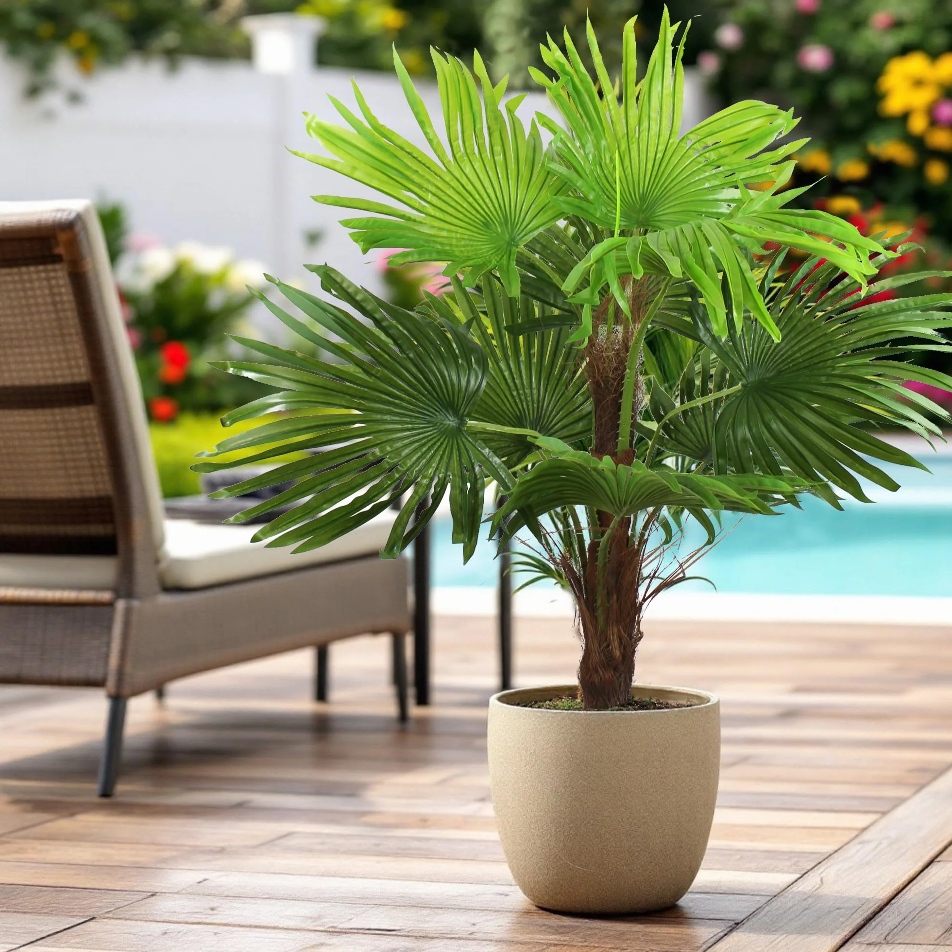 Palmier Artificiel 90 cm 9 Feuilles Plante Tropicale décorative en Pot