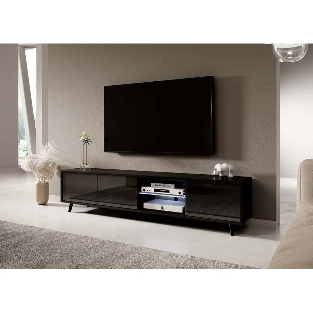 Selsey Meuble TV, Schwarz Matt/Schwarz Hochglanz, 175 x 31,3 x 40,5 cm 5903025294575