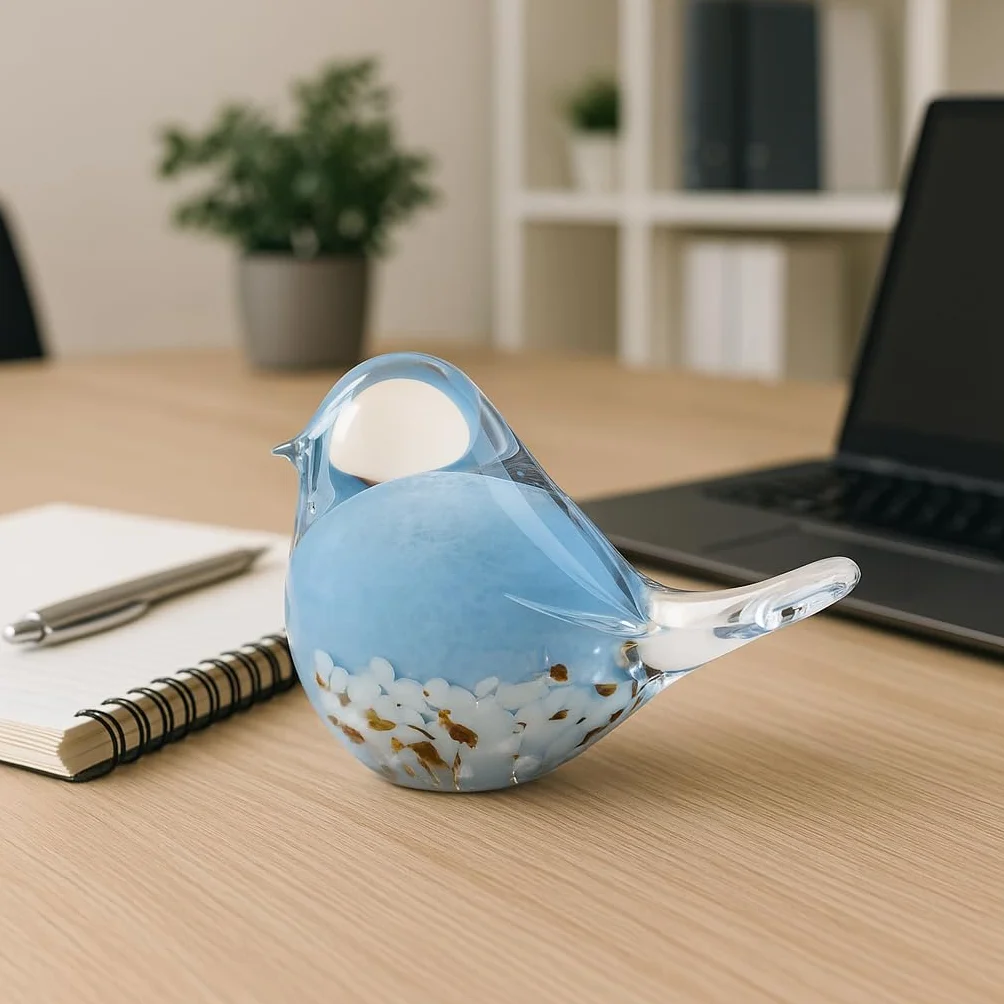 Statue d'oiseau en verre soufflé à la main Presse-papier Décoration d'intérieur (bleu)