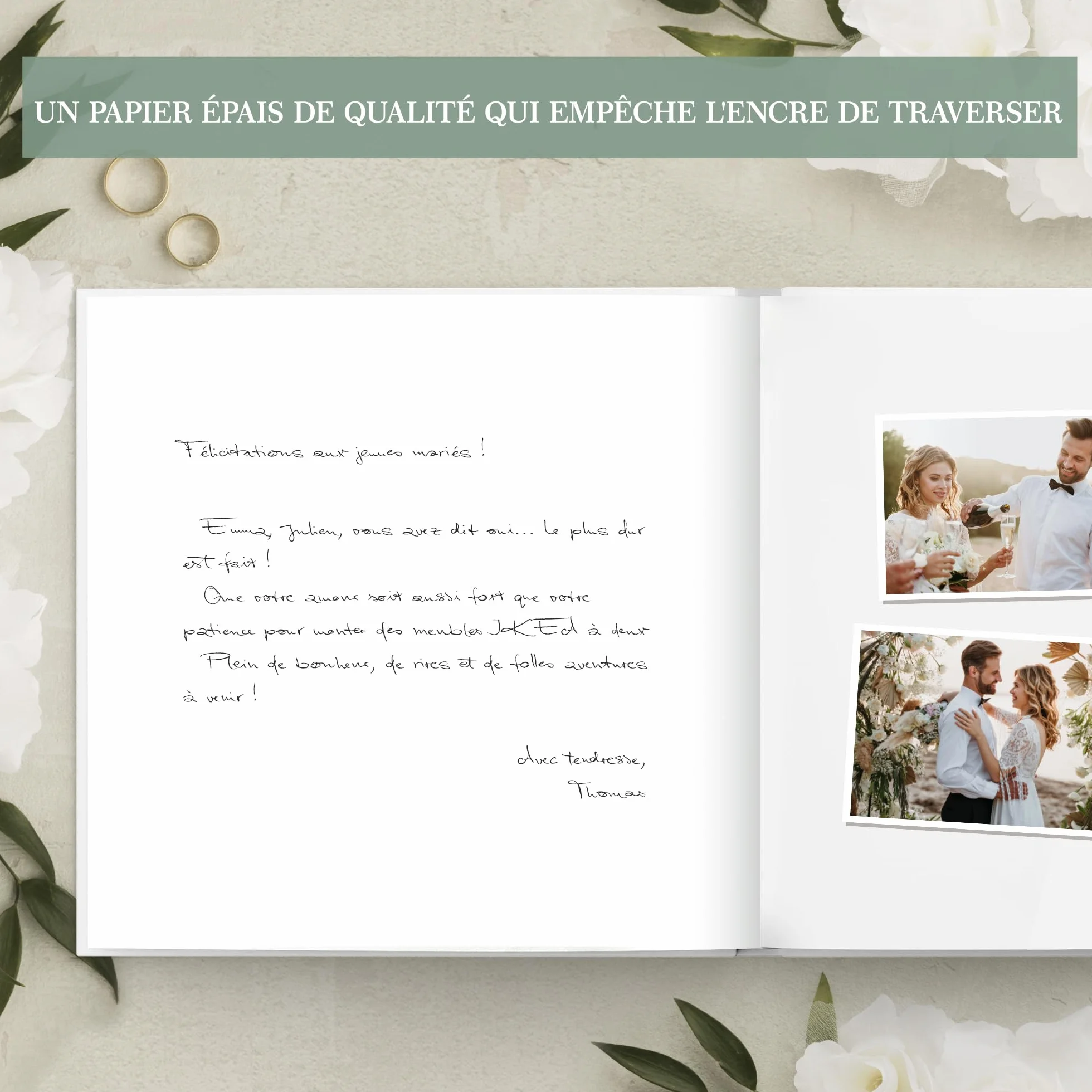 Livre d'or élégant à couverture rigide, 120 pages pour mariage, anniversaire, baptême