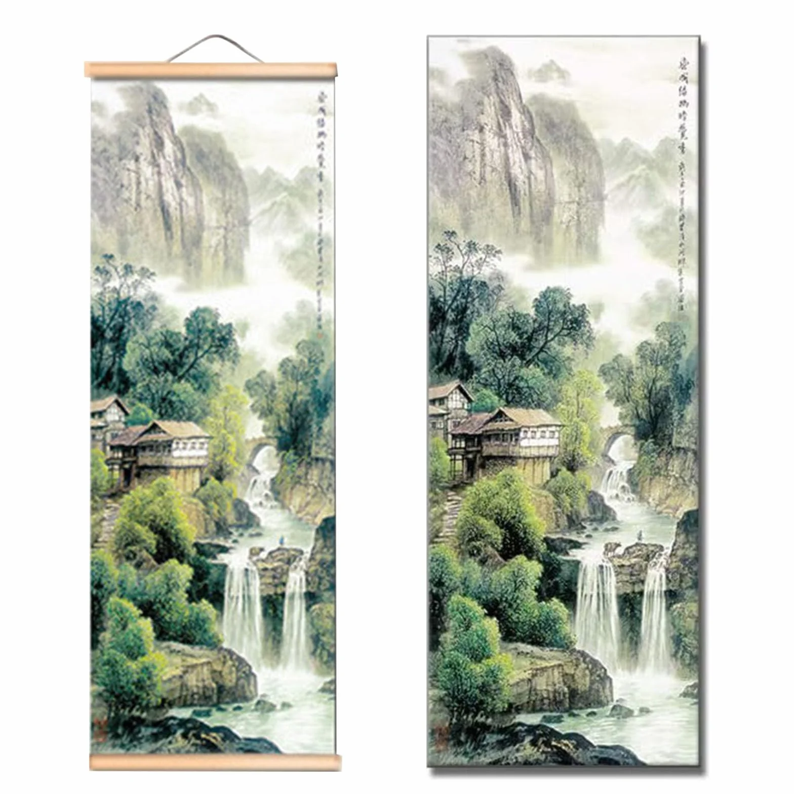 Peinture Chinoise Murale Paysage Cascade 25 x 80cm