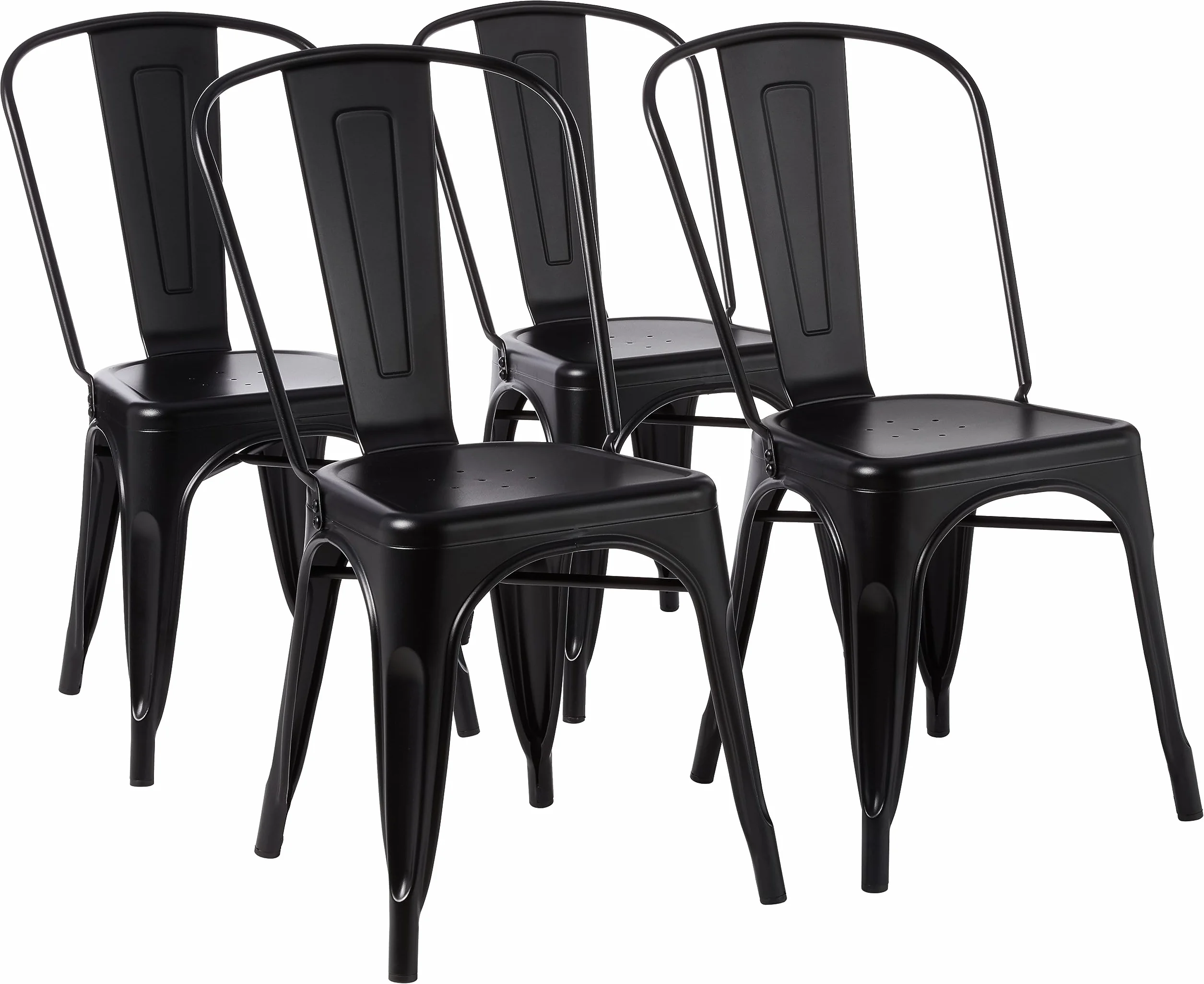Amazon Basics Lot de 4 chaises de salle à manger empilables en métal, Noir, 51 x 43 x 85 cm
