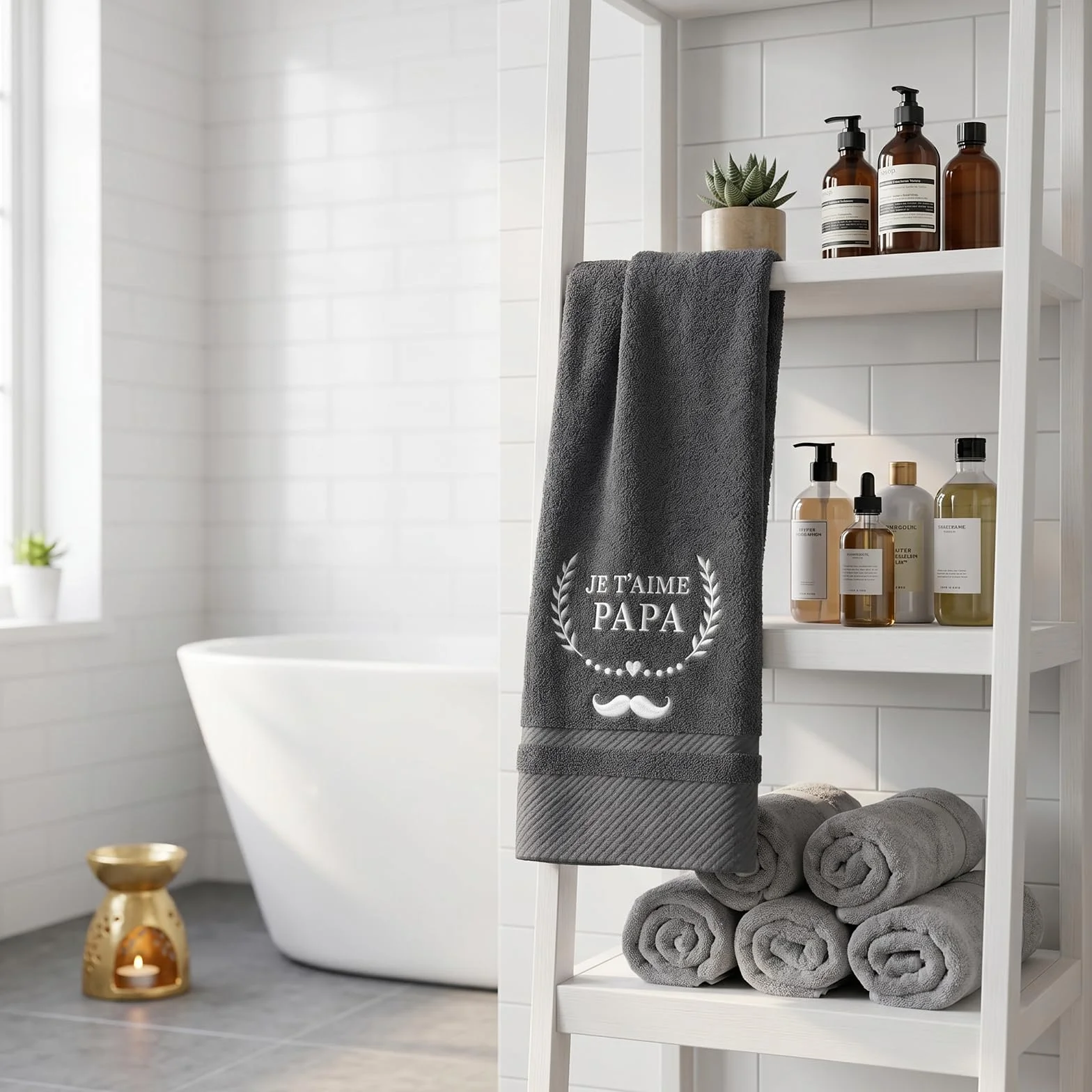 Serviette Brodée Cadeau Papa Anniversaire Sport Homme Coffret Élégant Fête des Pères Doux Salle de Bain
