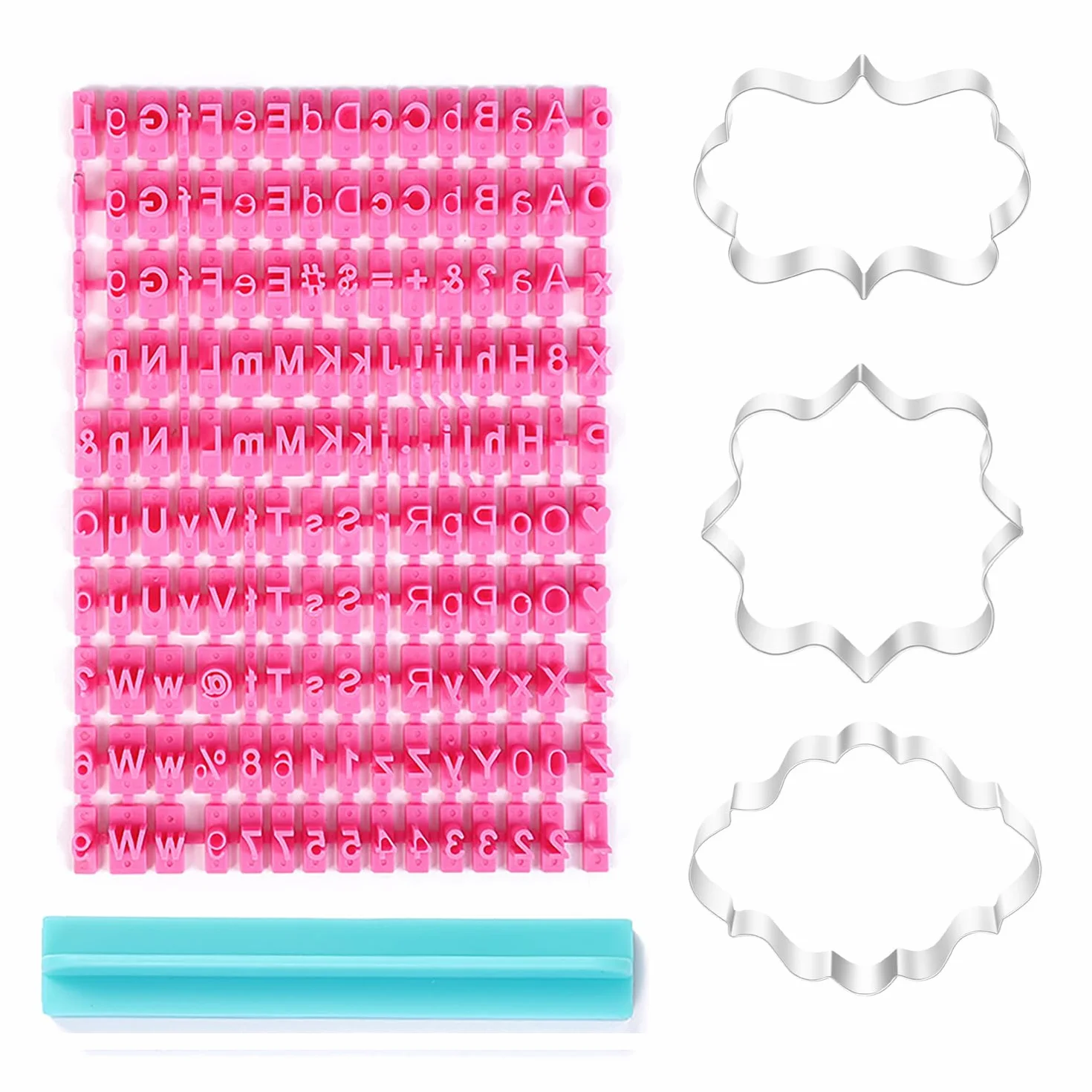 Lot de 150 tampons alphabet et 3 emporte-pièces lettres majuscules/minuscules pour biscuits gâteaux fondants