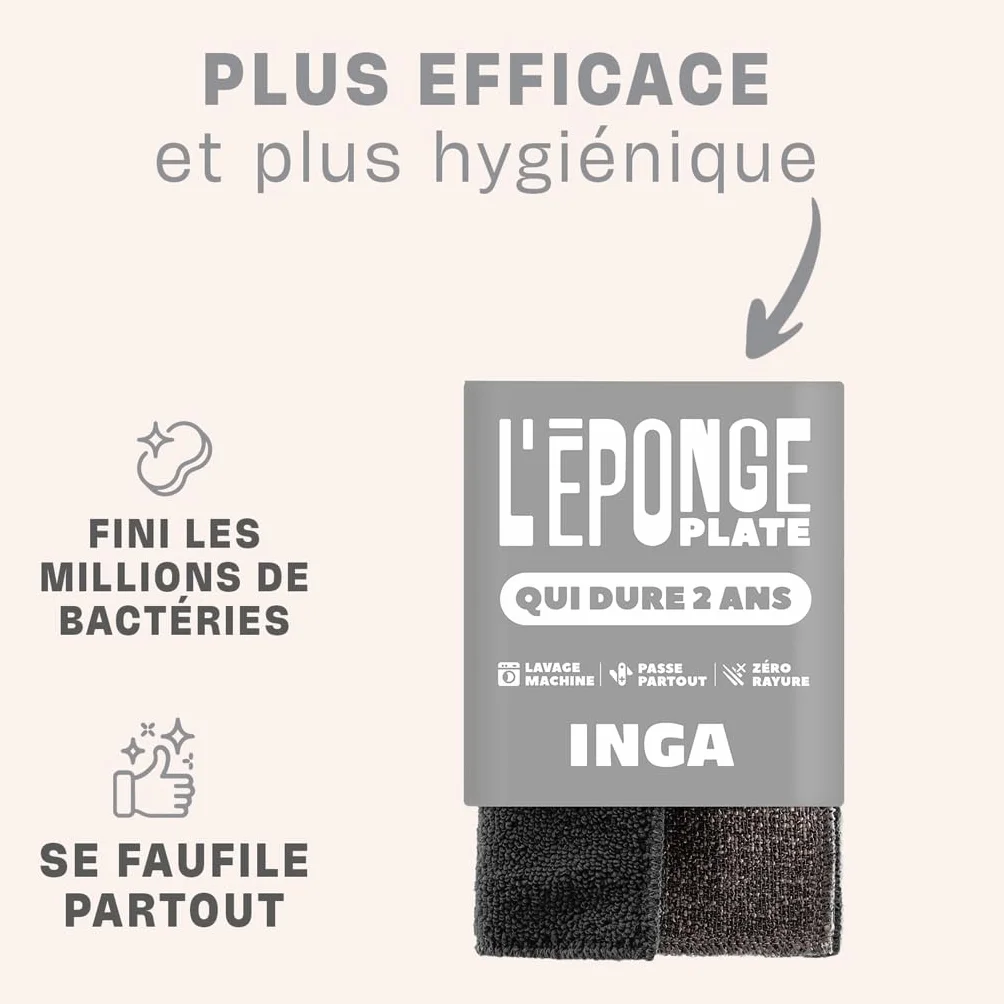 Eponges Plates Réutilisables Lavables INGA - Face Grattante et Absorbante