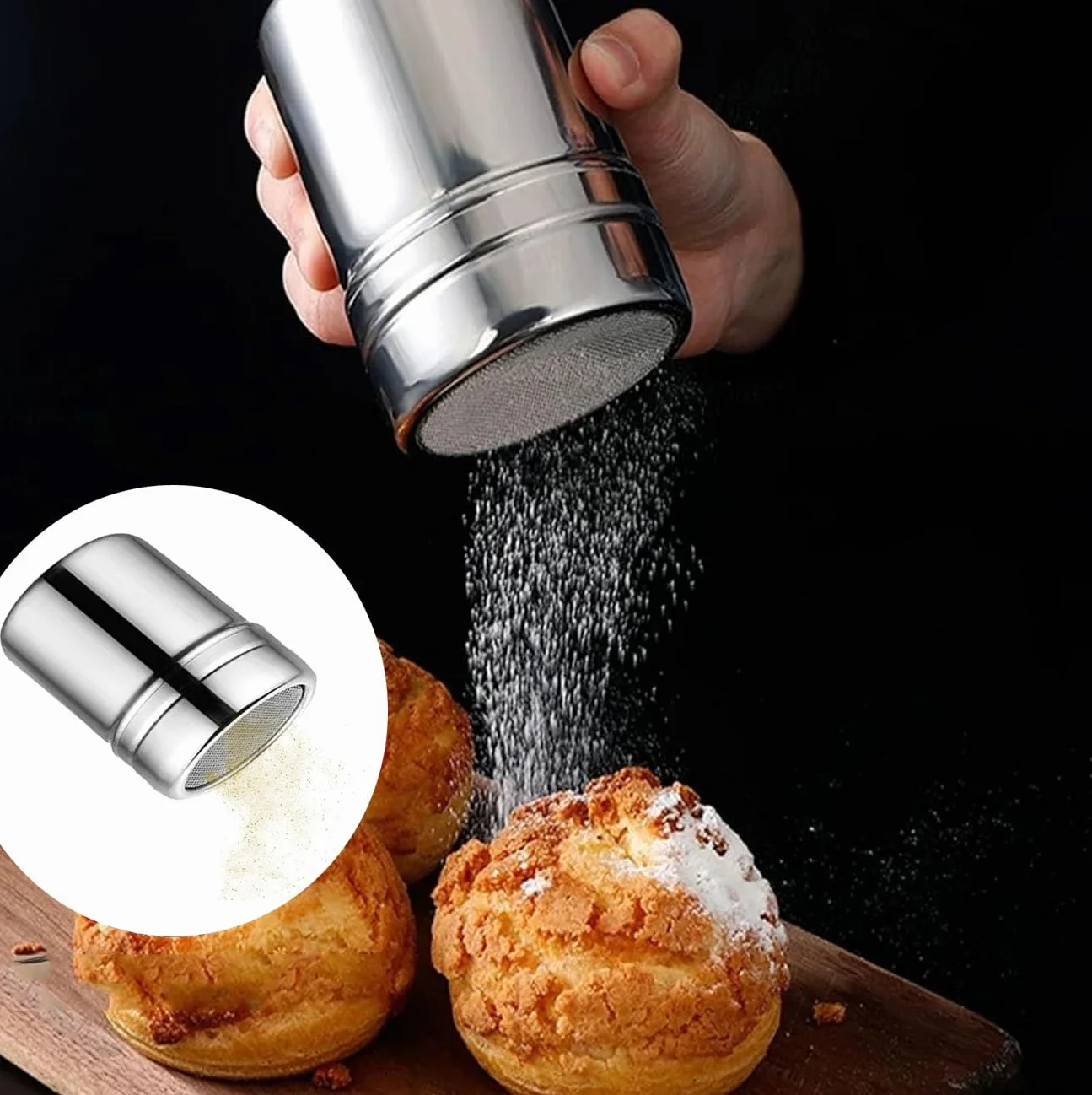 Saupoudreuse à Trous Moyens en Acier Inoxydable, Shaker à Épices avec Couvercle Hermétique pour Desserts et Cuisine