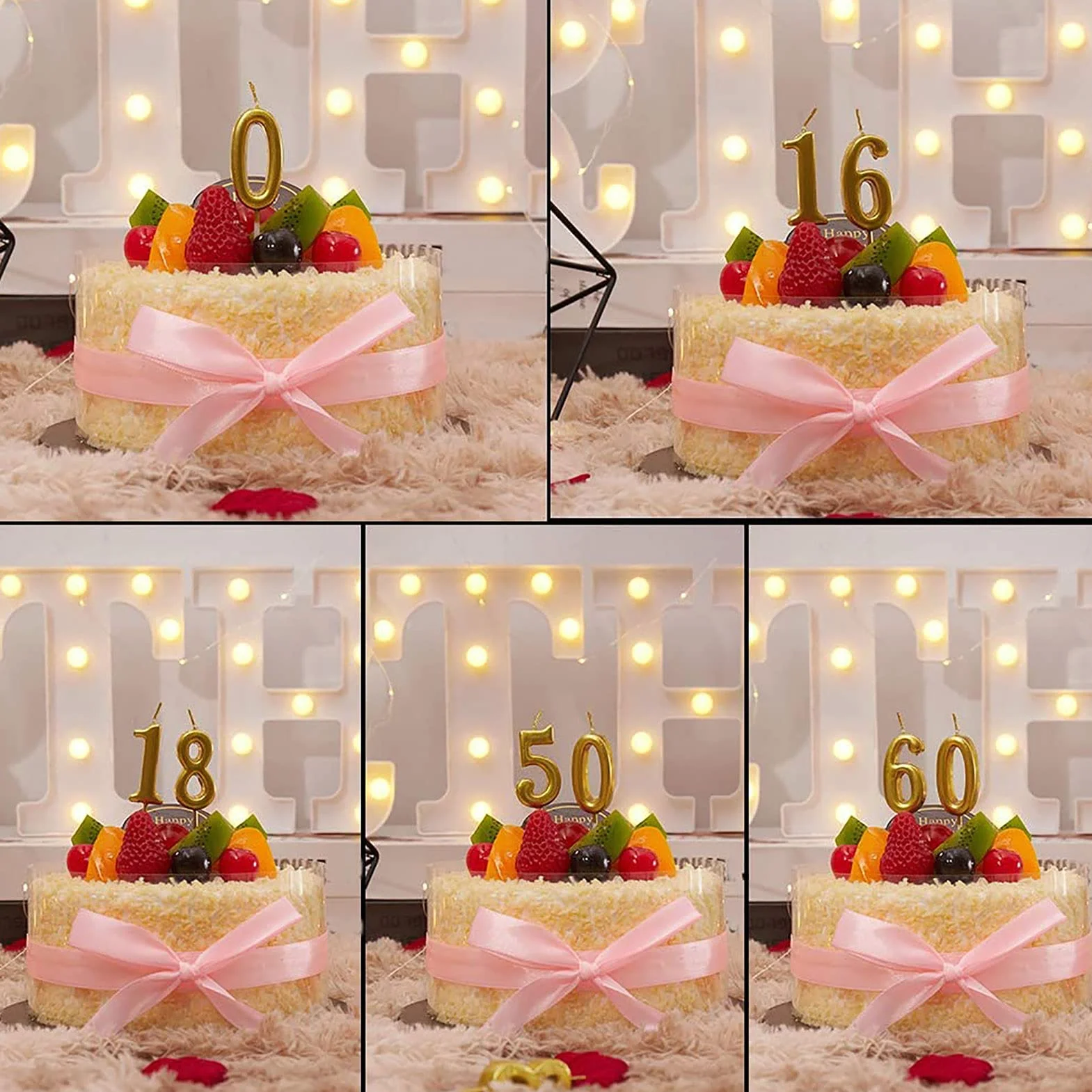 Bougies Anniversaire Chiffre 0-9 Kit 20 Pièces Doré Spirale