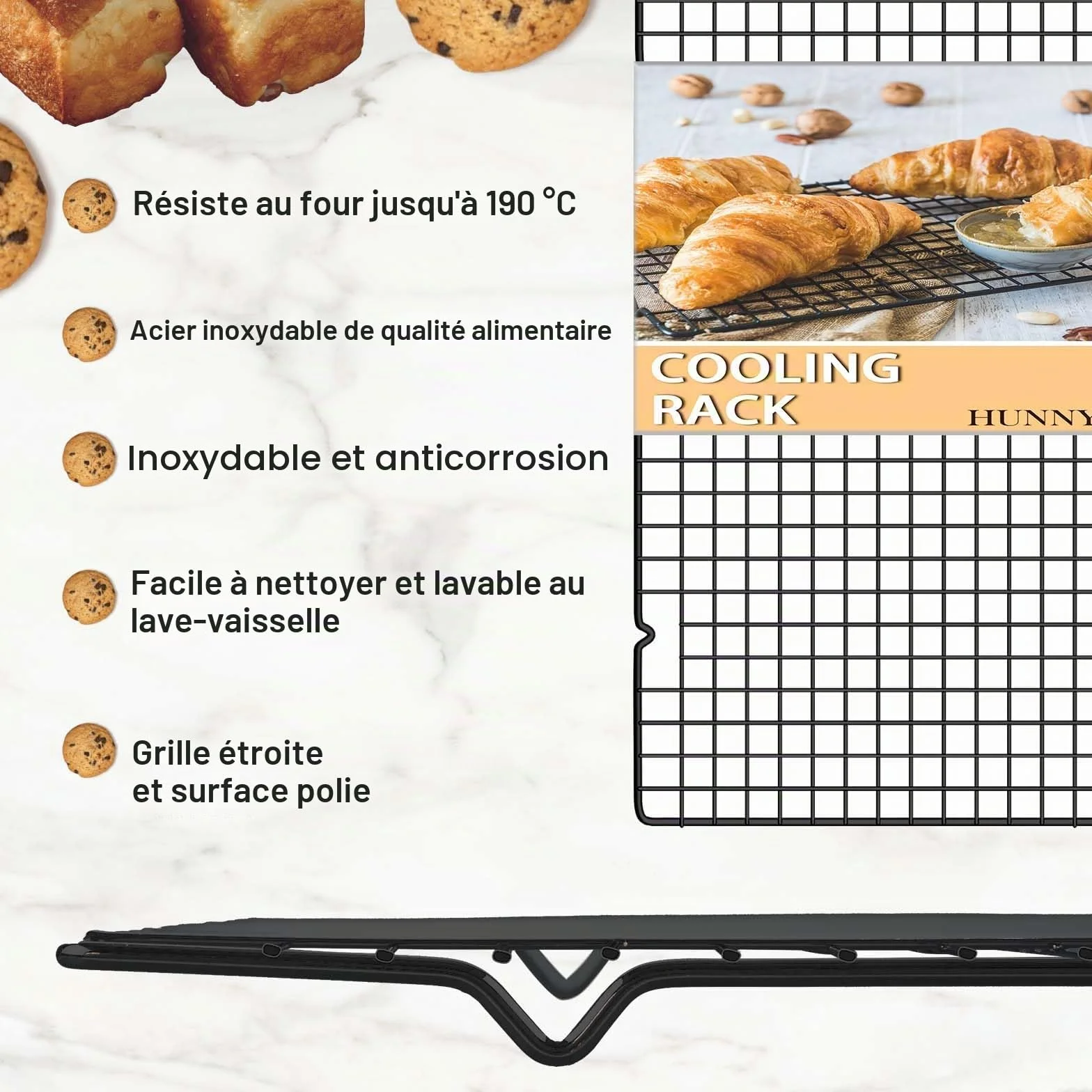 Grilles de refroidissement en acier inoxydable 40,2x25 cm Noir Set de 3 Hunnycook