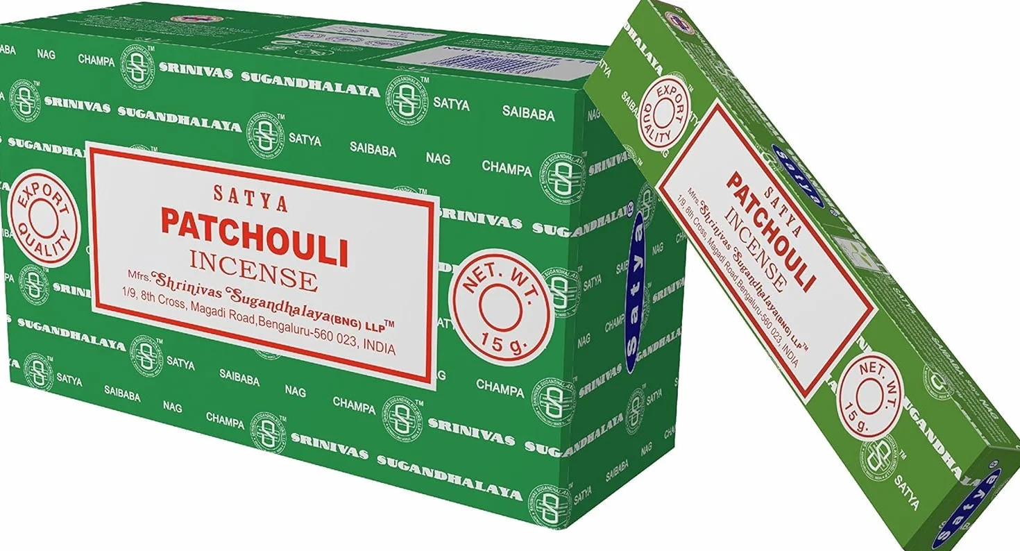 Satya Nag Champa Encens Patchouli Lot de 12 Paquets Bâtons Naturels Fait à la Main Soulager Stress Méditation