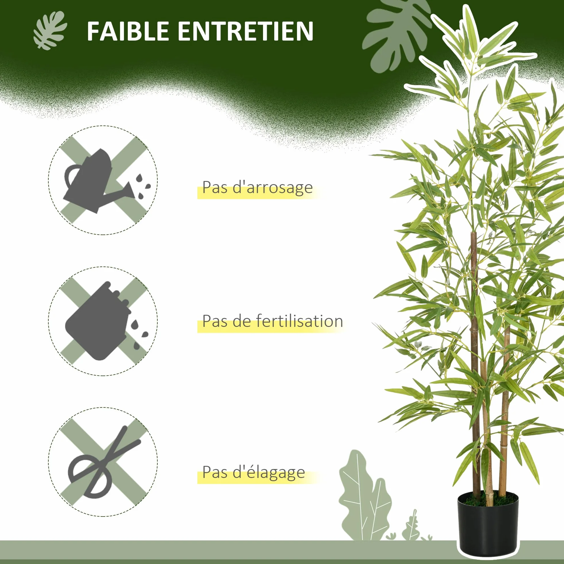 HOMCOM Plante Artificielle Bambou Arbre 120 cm avec Pot