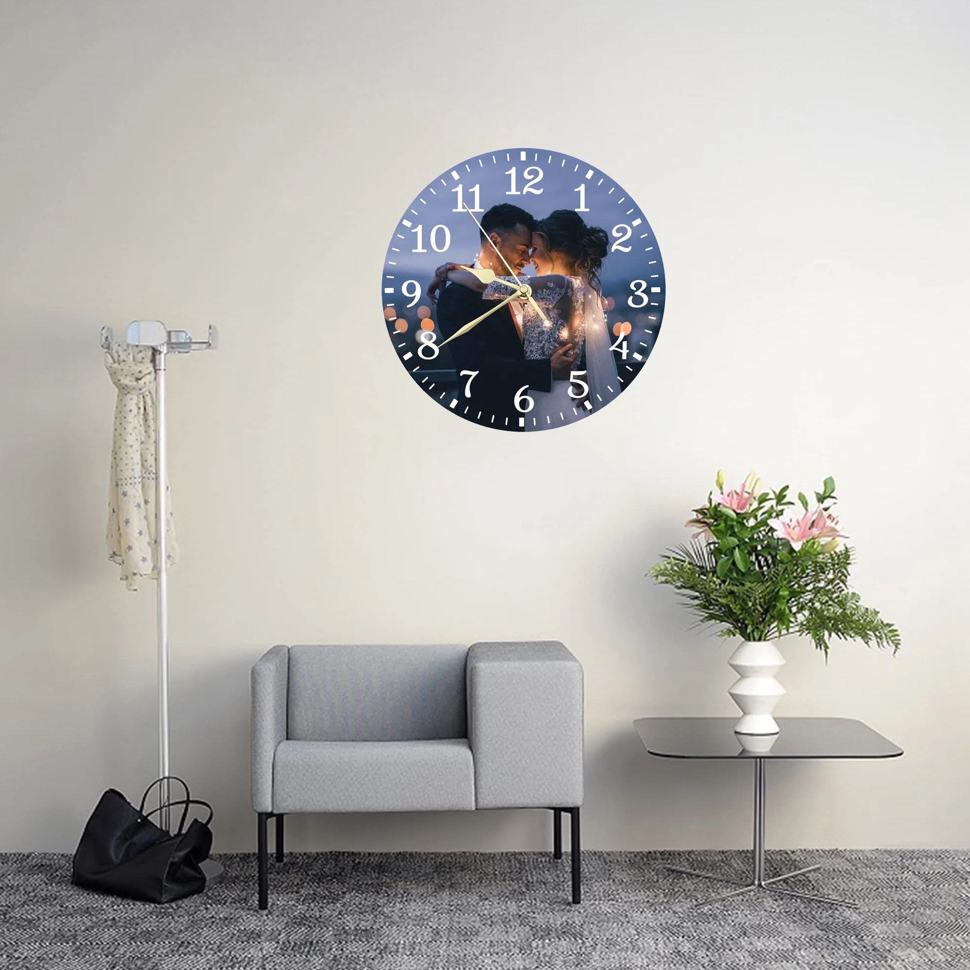 Horloge Murale Silencieuse Personnalisée Décor Salon Photo Cadeau Anniversaire