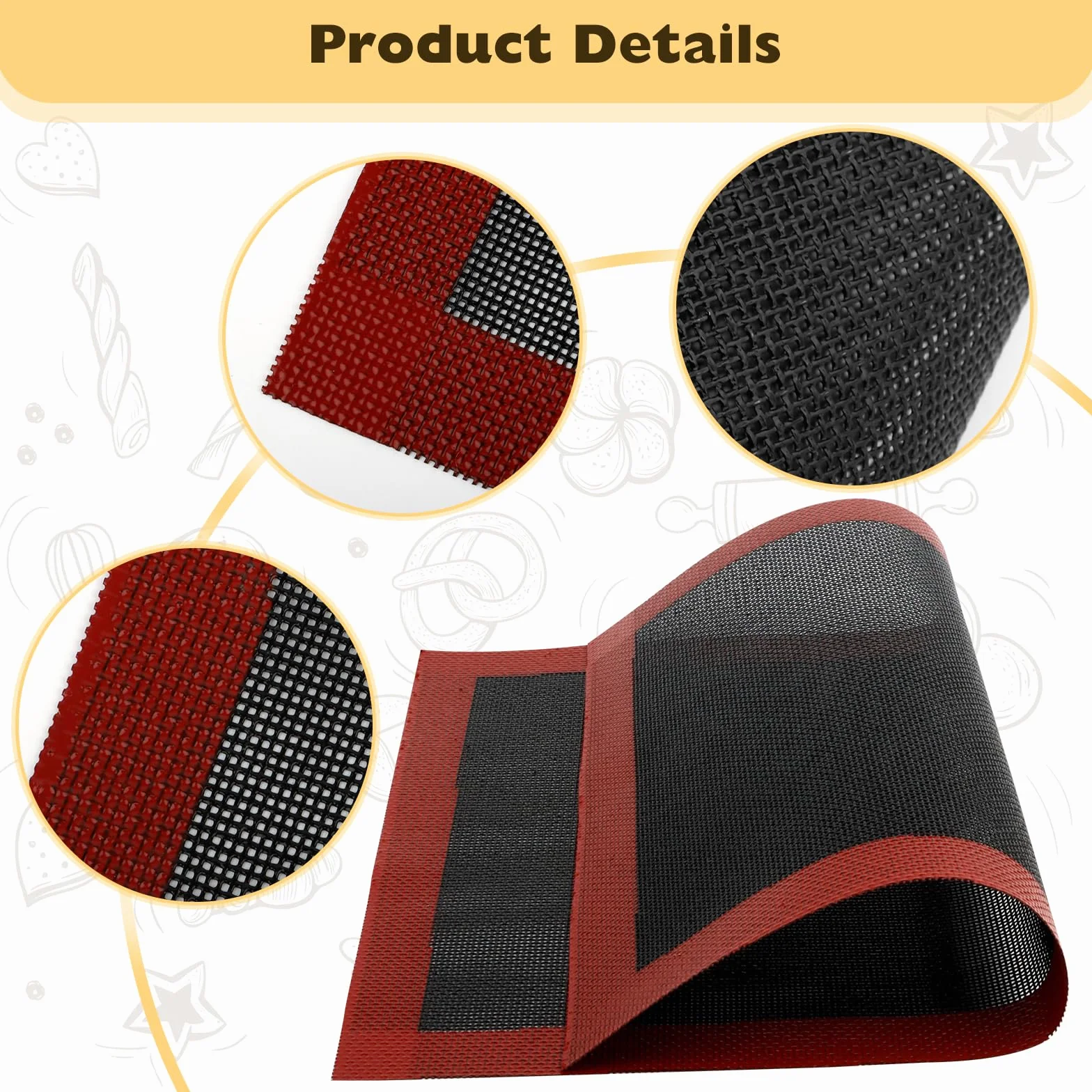 Tapis de cuisson en silicone 40 x 30 cm Lot de 2 Réutilisables Antidérapants Pour four, micro-ondes
