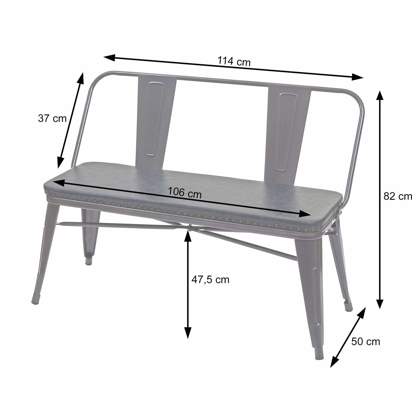 Mendler Banc à 2 Places Similicuir Noir Gris HWC-H10