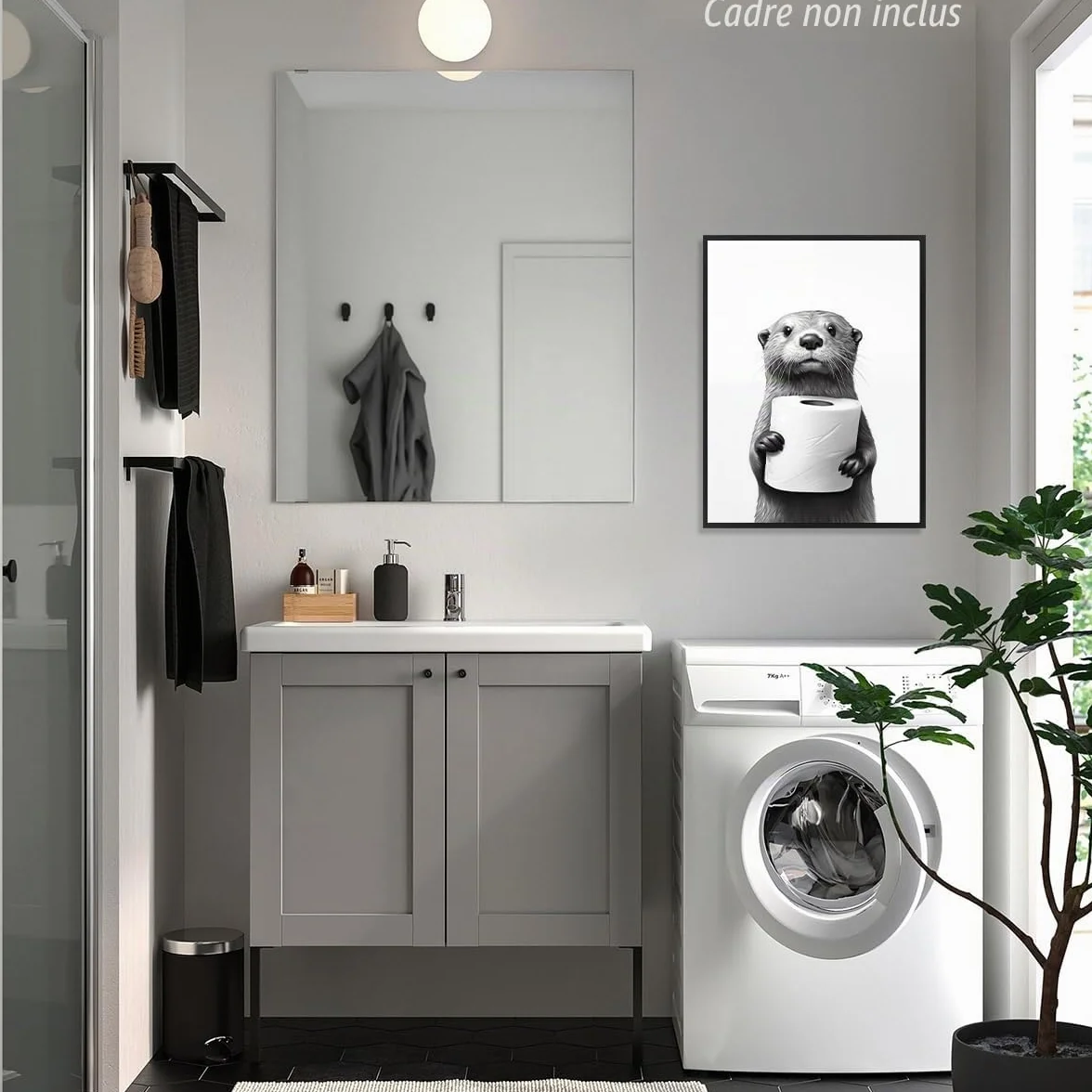 Dazzlewall Affiche Décorative Salle de Bain Loutre Noir et Blanc 30x40 cm