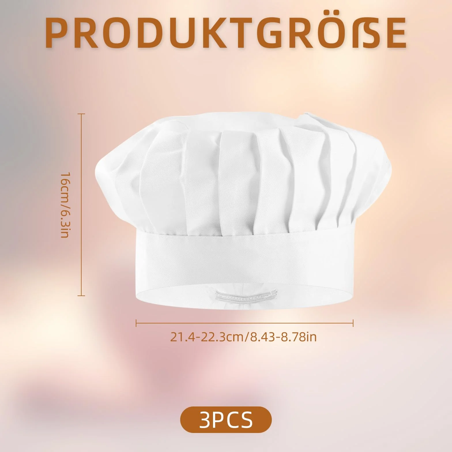 Toques de cuisinier pour enfants, lot de 3, blanches, coton élastique, réglables