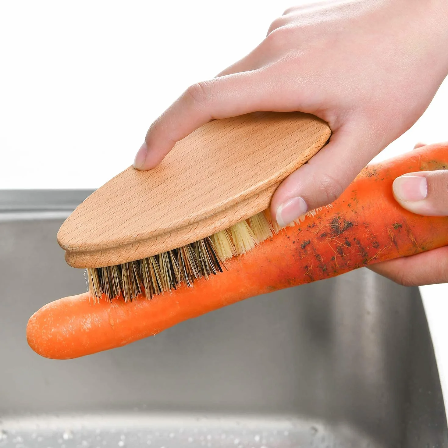Brosse à légumes Veggie côté dur et doux manche en bois sisal outils de nettoyage fruits