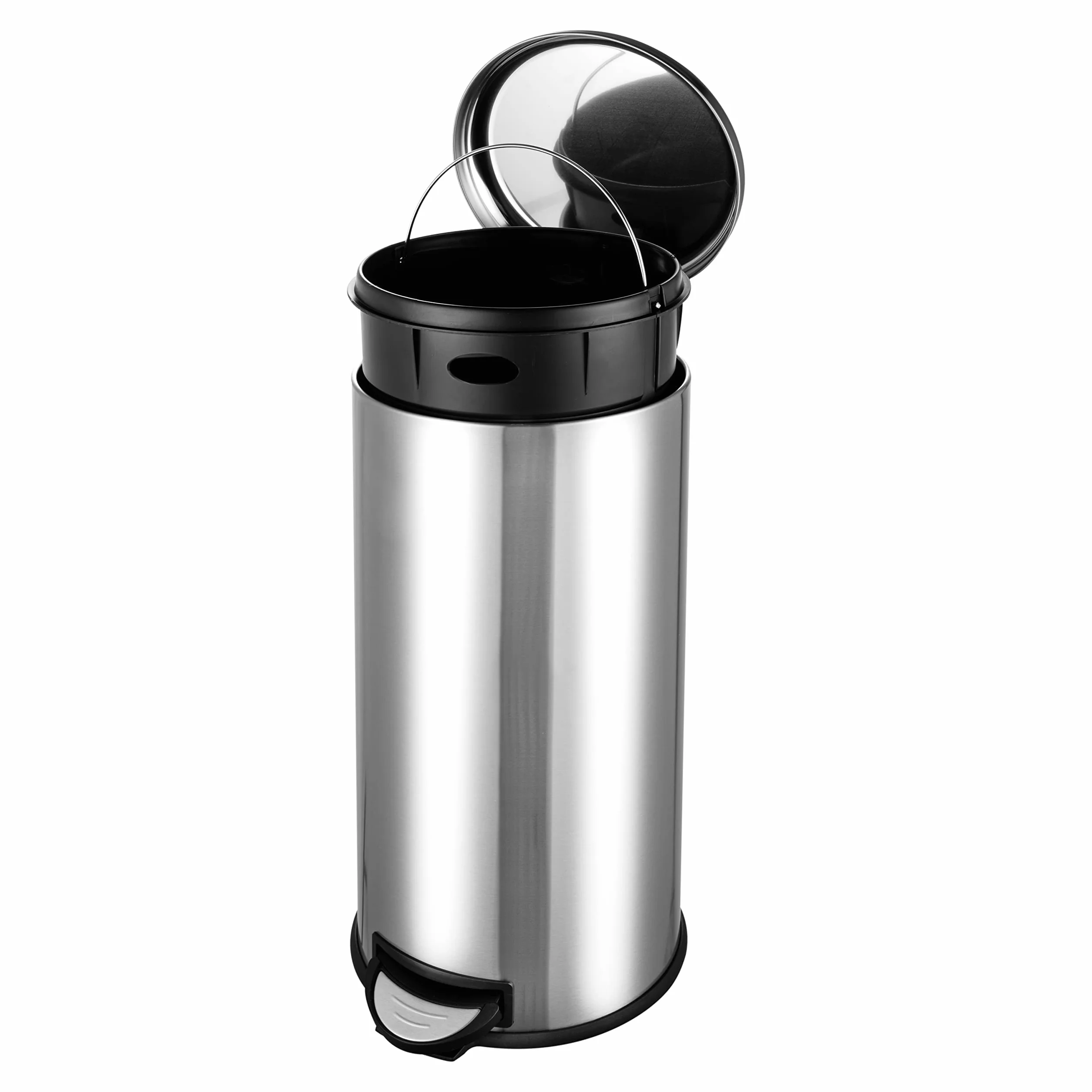 Amazon Basics Poubelle ronde à pédale acier inoxydable 30 L argent Satin