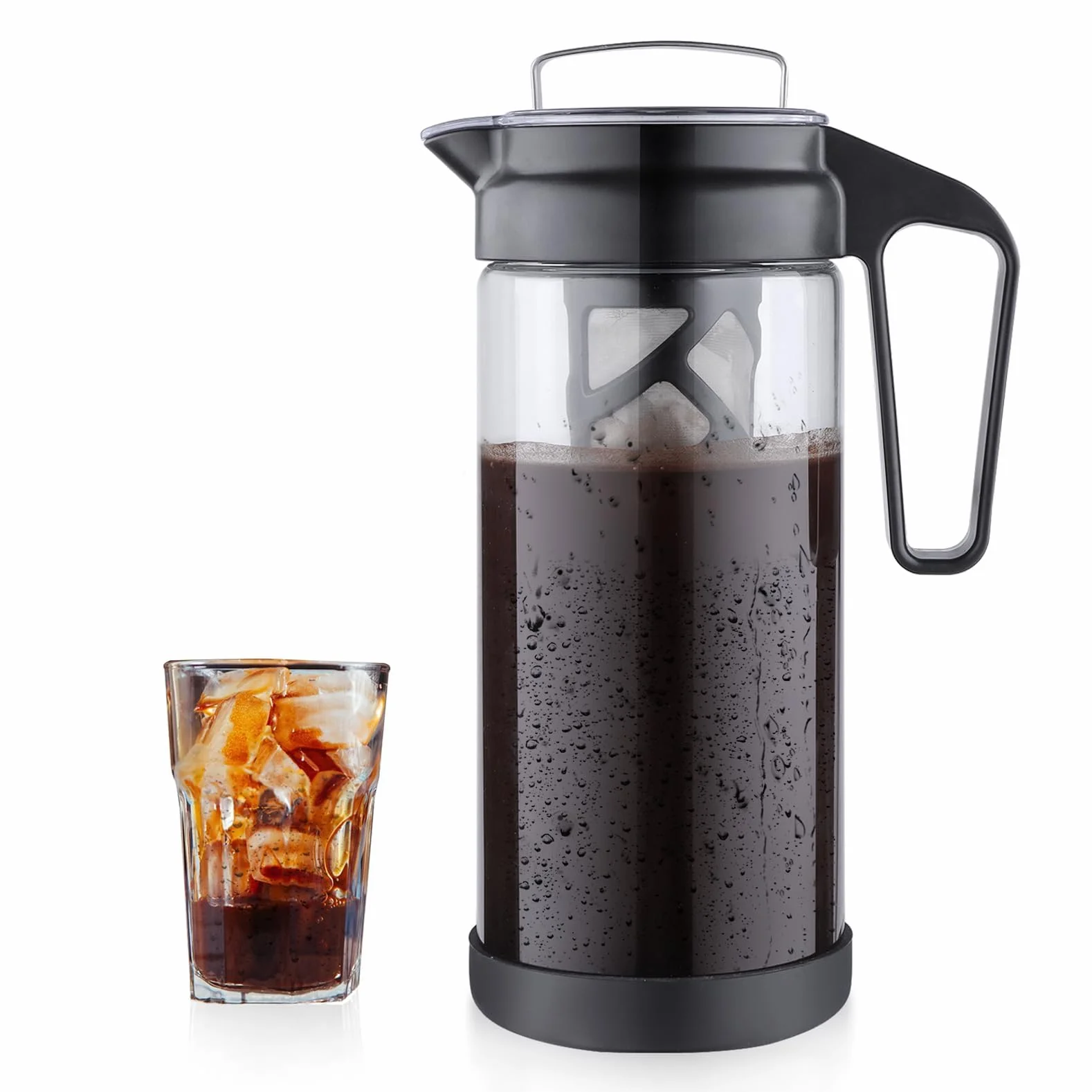 Wedrink Cafetière à infusion froide 1,3L en verre borosilicaté, filtre en acier inoxydable