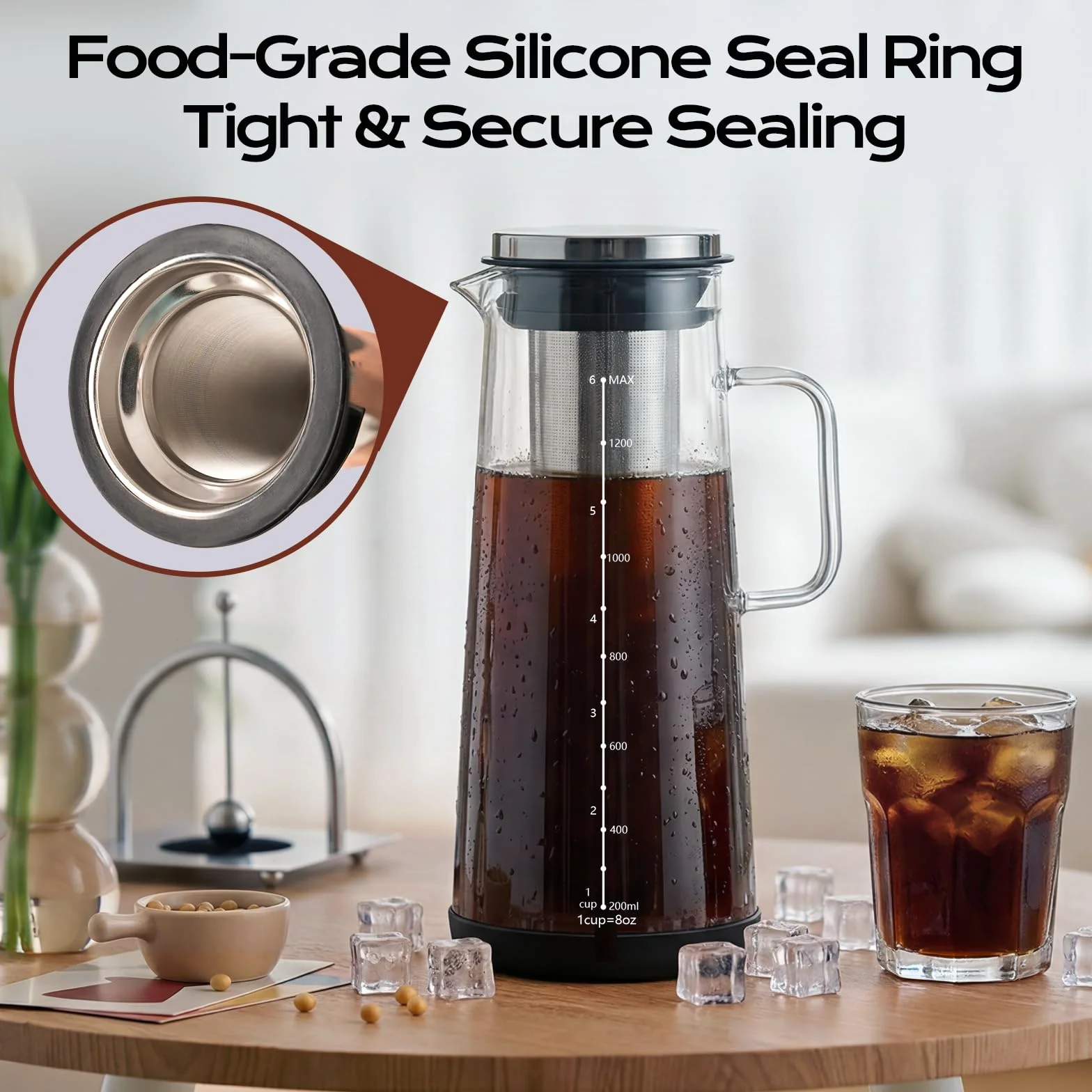 Machine à café Cold Brew 1,4 l filtre en acier inoxydable extraction profonde pichet thé glacé