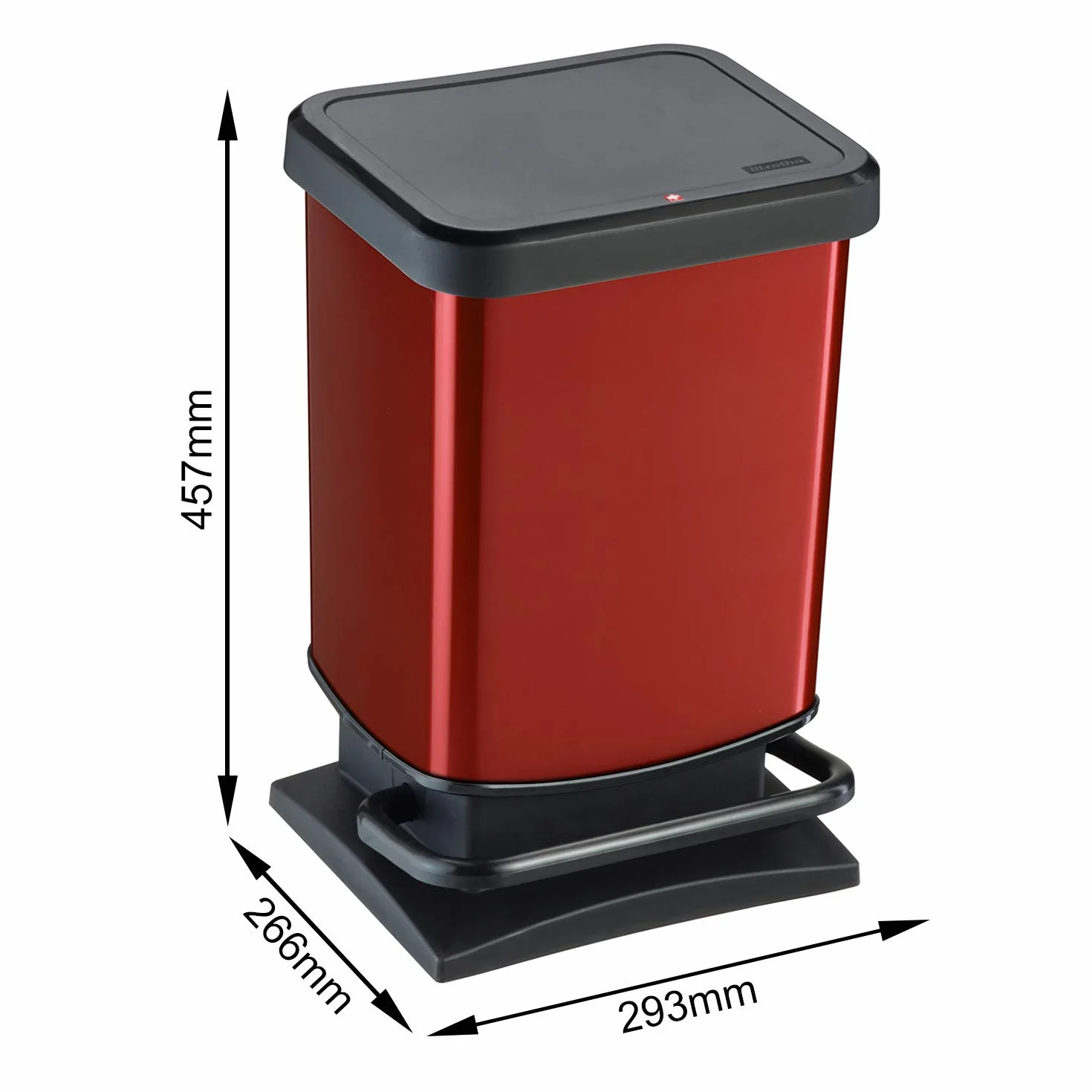 Rotho Paso Poubelle 20l avec pédale et couvercle Plastique PP sans BPA rouge métallique