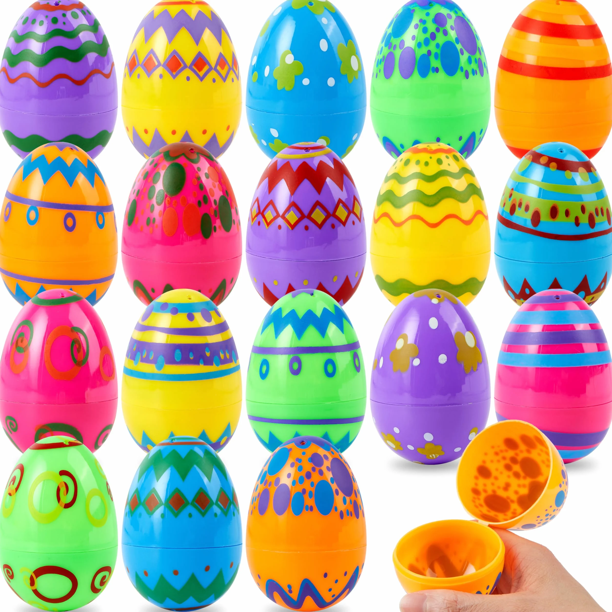 JOYIN 18PCS 8cm Oeufs de Pâques imprimés en plastique colorés vides remplissables pour chasse de Pâques