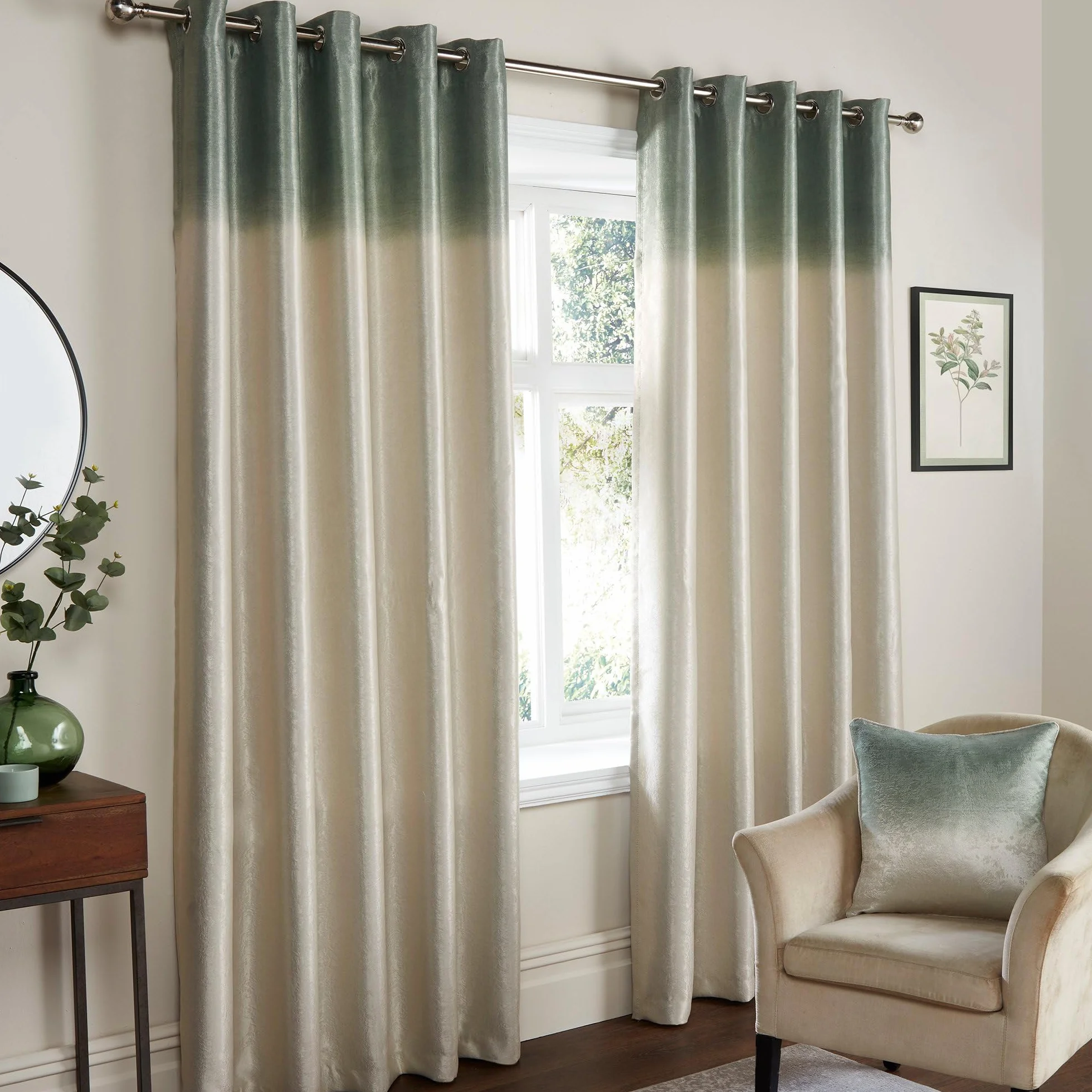 Rideaux Verts ombrés 229 x 229 cm Fusion Lot de 2 à œillets pour Chambre Salon