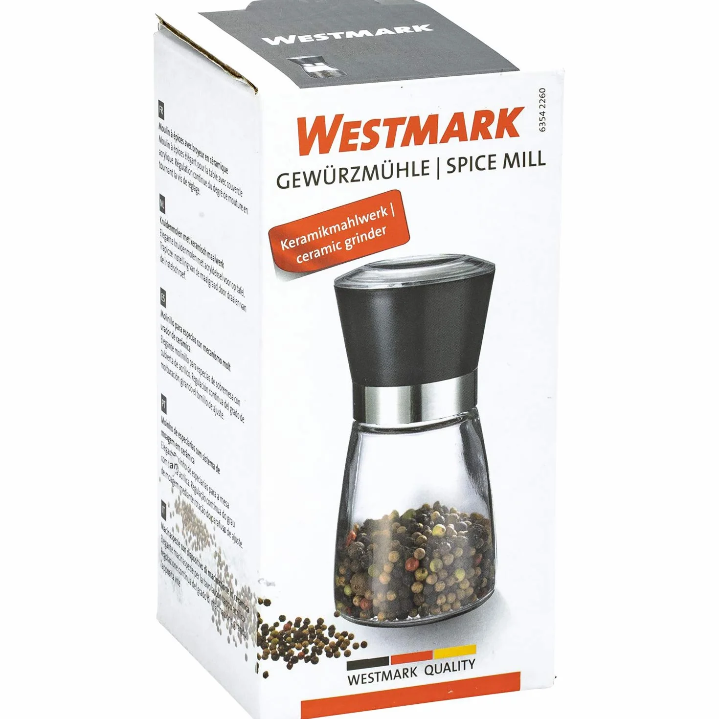 Westmark Moulin à Epices Broyeur Céramique Ajustement Progressif Verre Plastique Noir Argent Transparent
